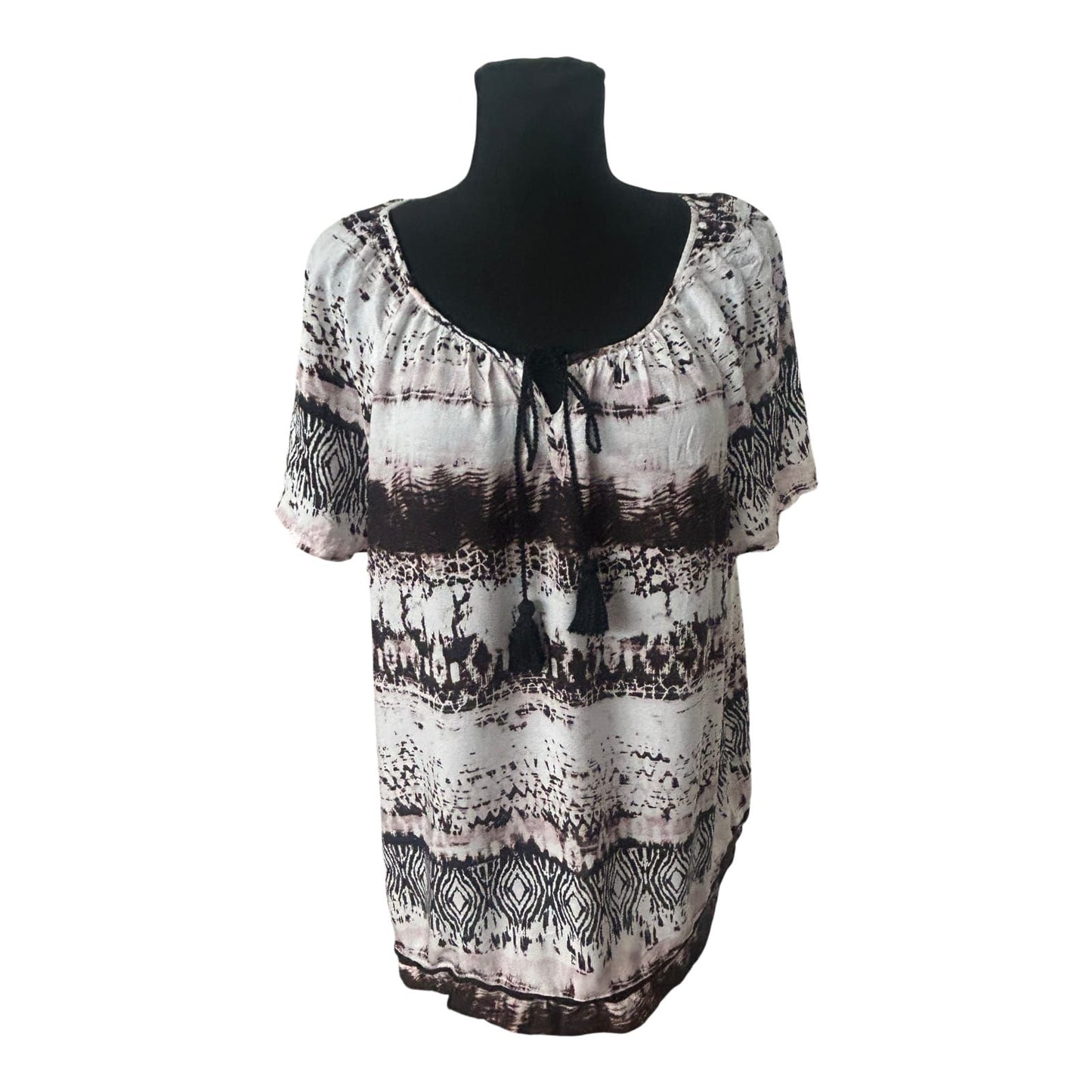 Charles Vögele Damen Bluse 48 Muster Kurzarm Tunika Look Sommer