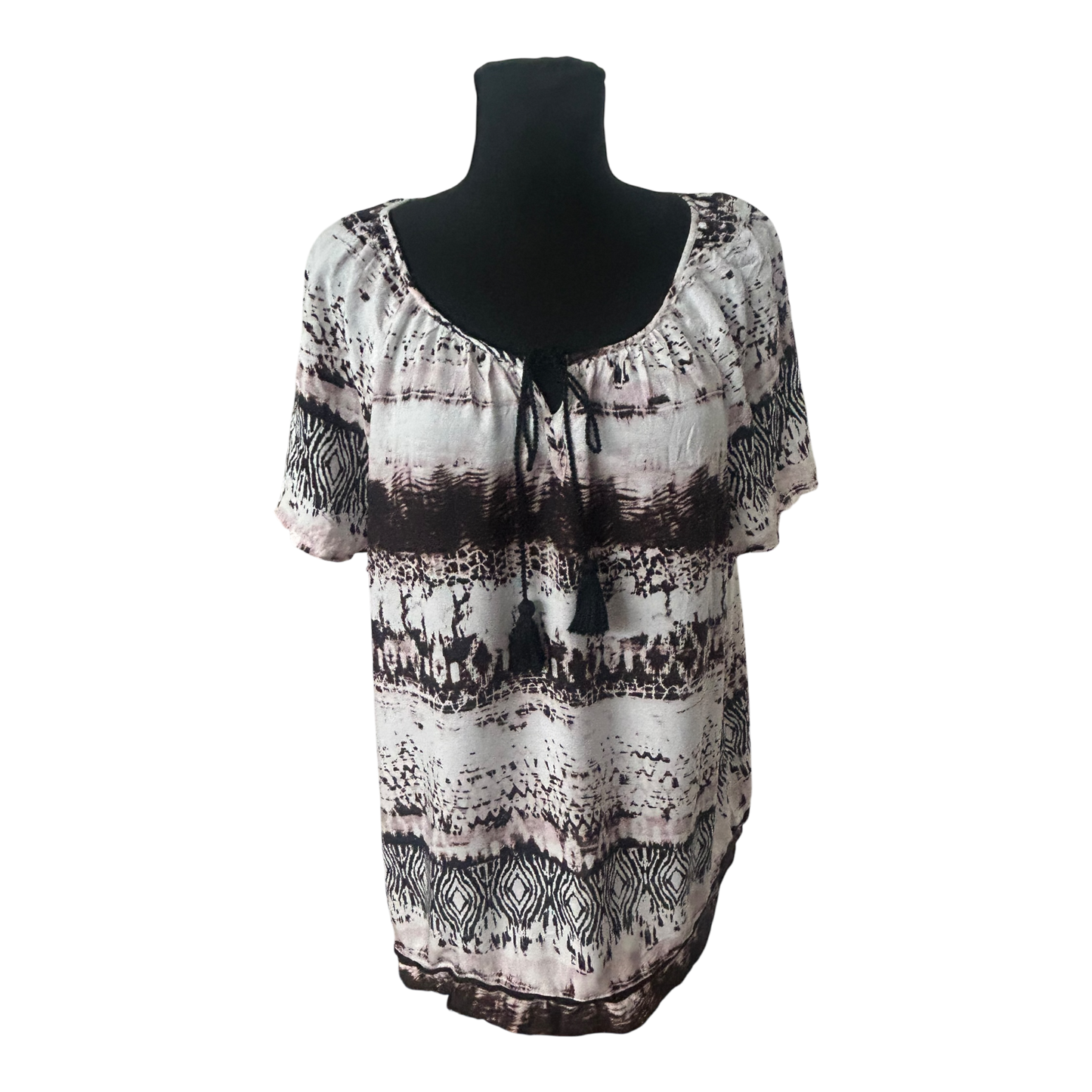 Charles Vögele Damen Bluse 48 Muster Kurzarm Tunika Look Sommer