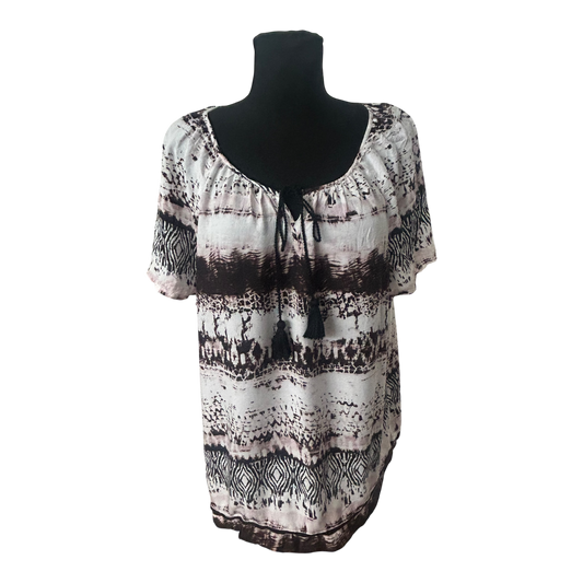 Charles Vögele Damen Bluse 48 Muster Kurzarm Tunika Look Sommer