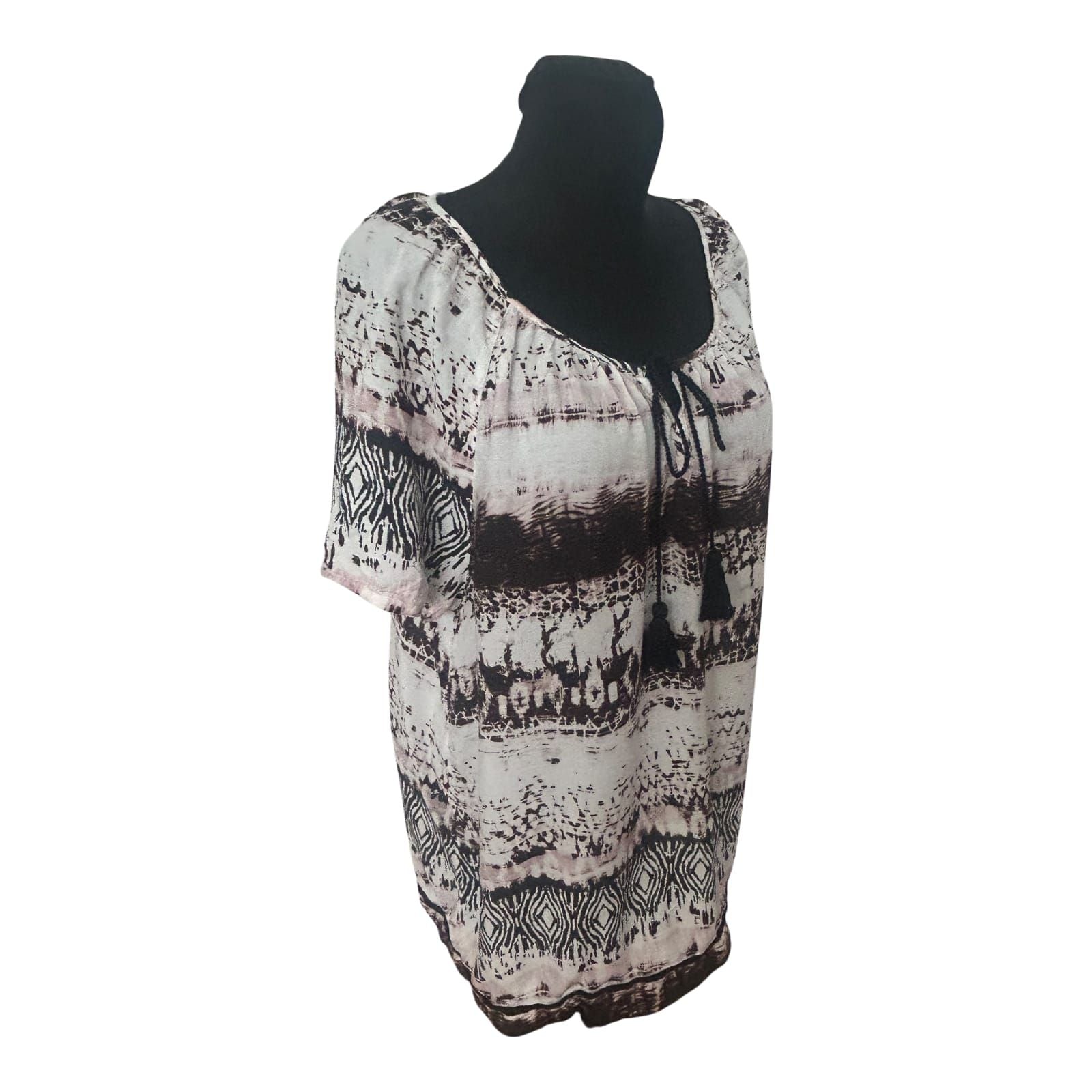 Charles Vögele Damen Bluse 48 Muster Kurzarm Tunika Look Sommer