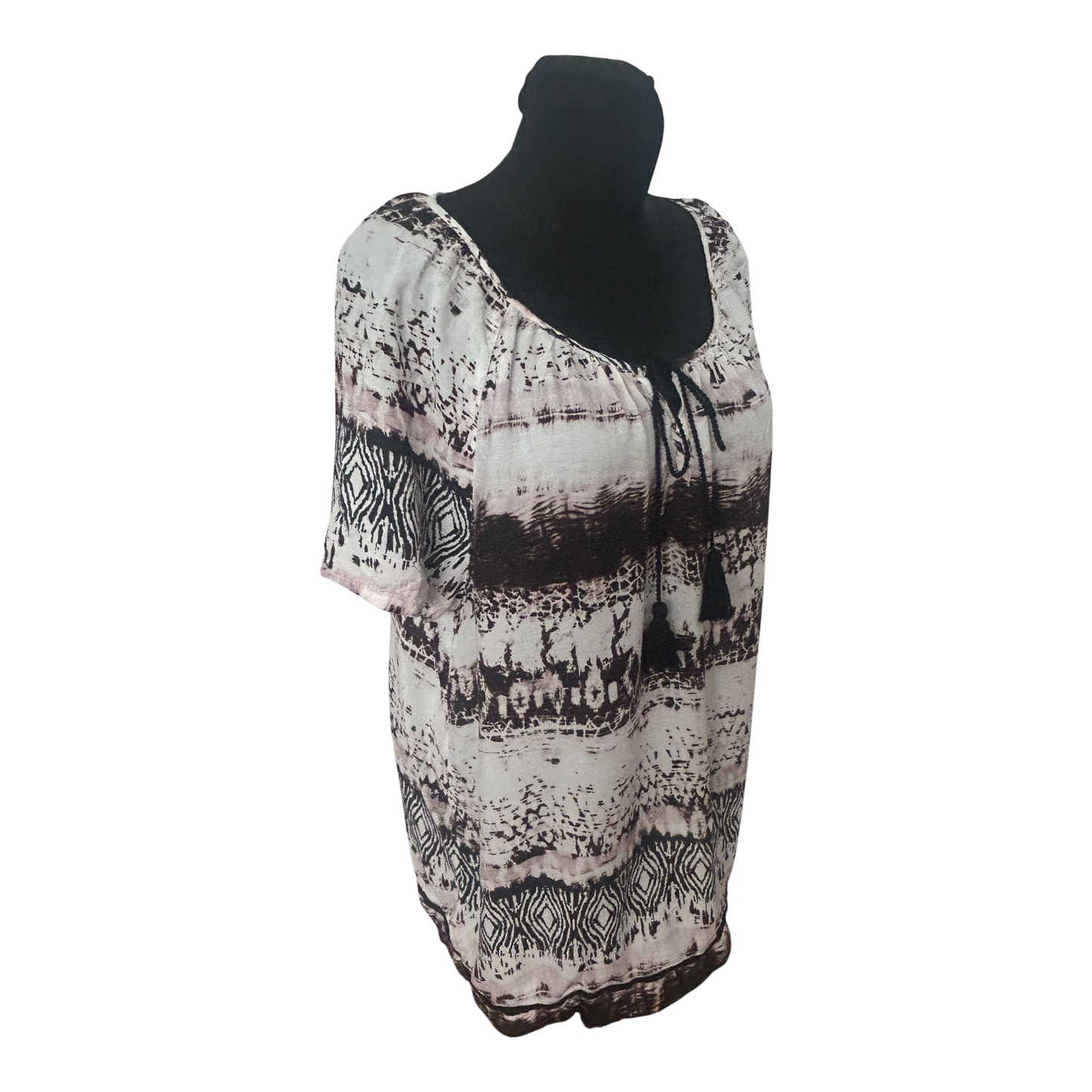 Charles Vögele Damen Bluse 48 Muster Kurzarm Tunika Look Sommer