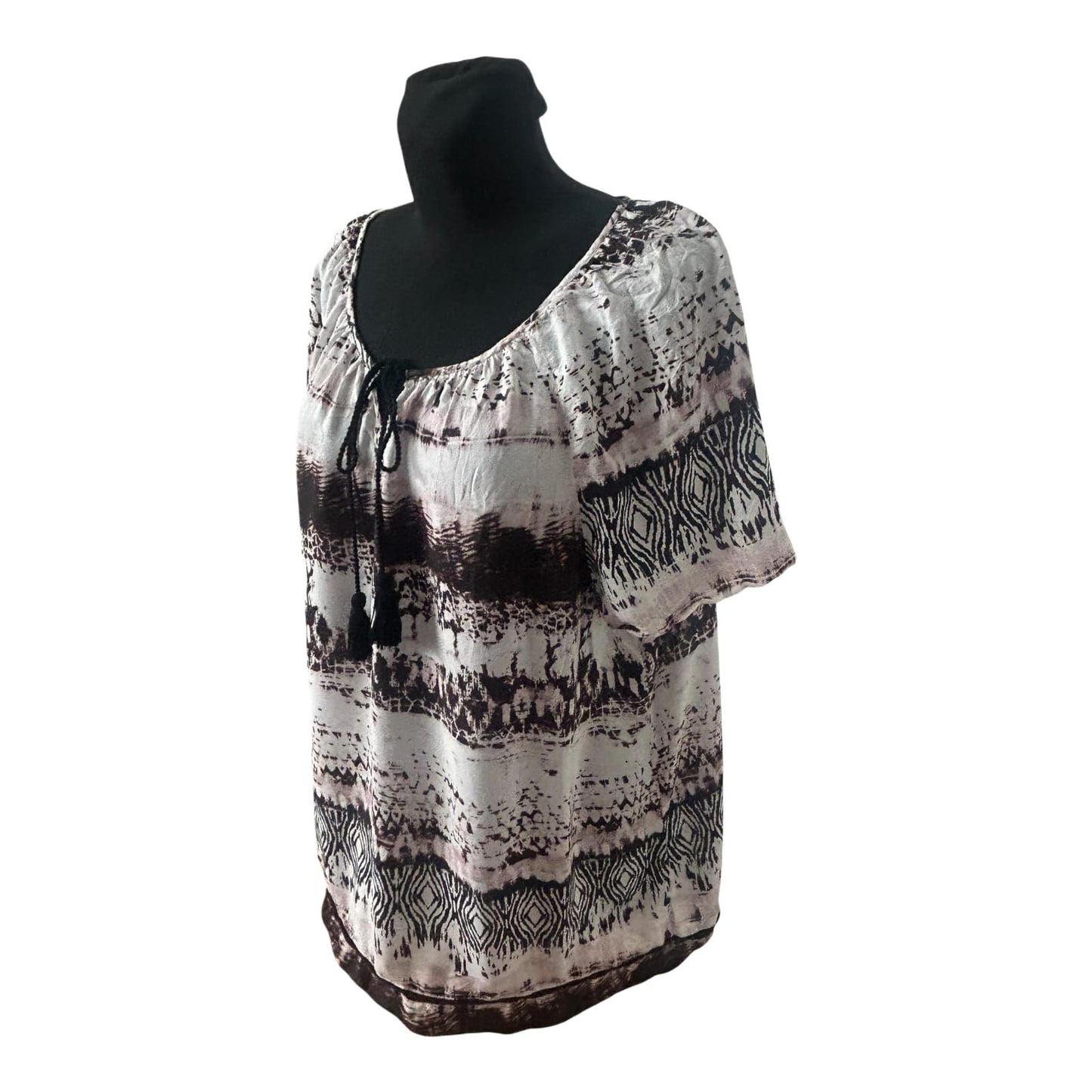 Charles Vögele Damen Bluse 48 Muster Kurzarm Tunika Look Sommer
