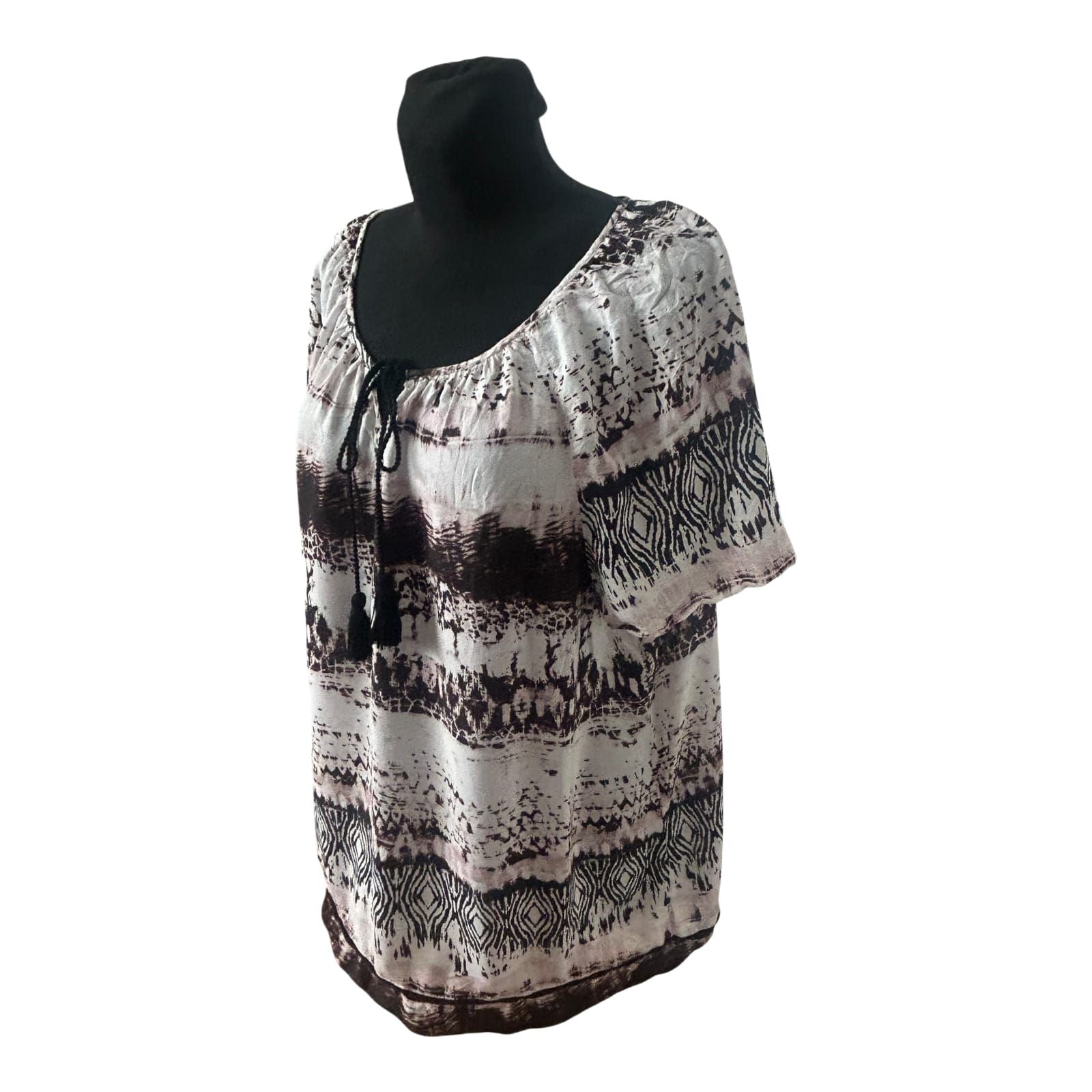 Charles Vögele Damen Bluse 48 Muster Kurzarm Tunika Look Sommer