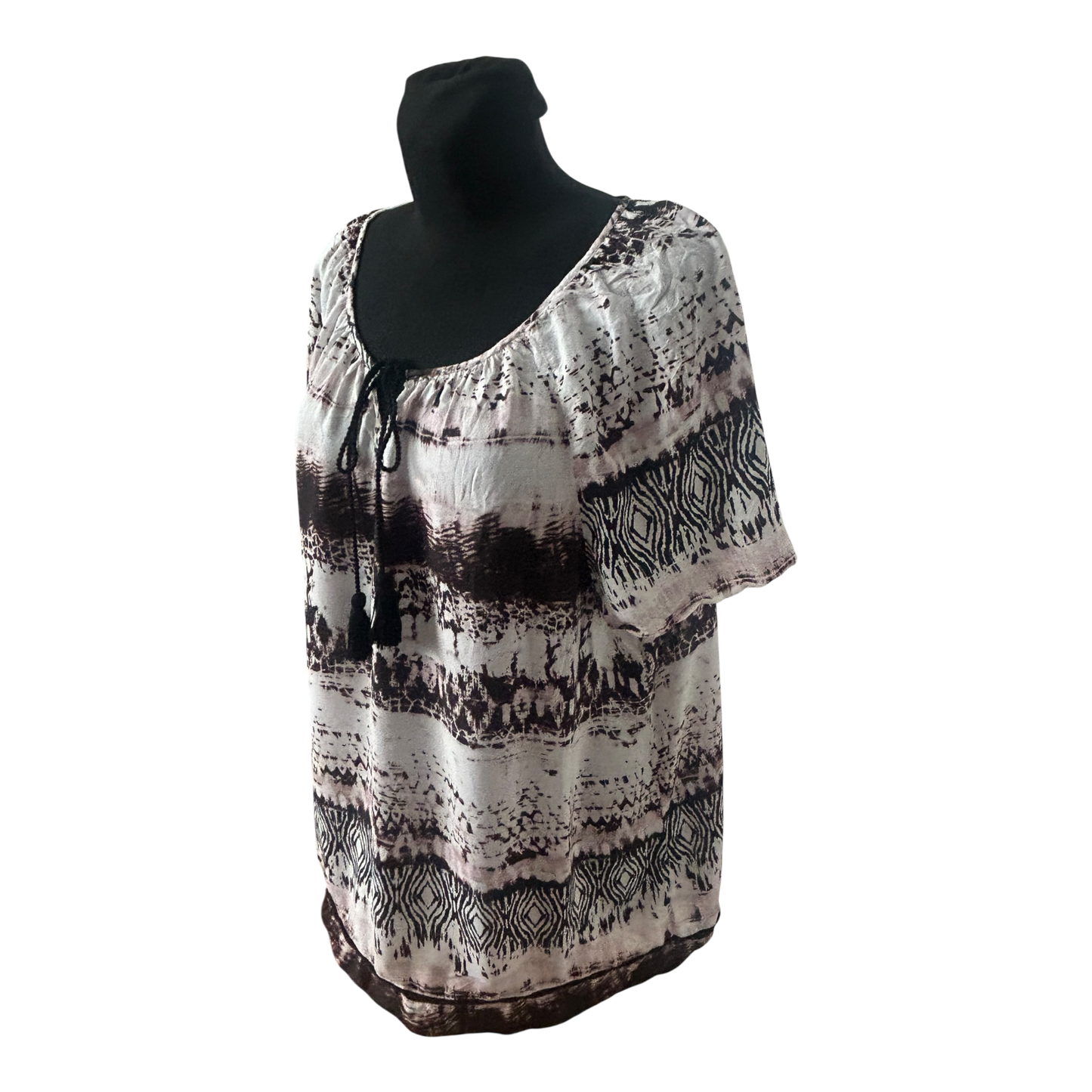 Charles Vögele Damen Bluse 48 Muster Kurzarm Tunika Look Sommer