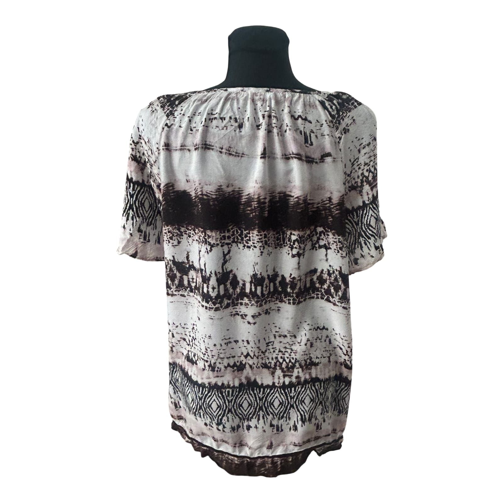 Charles Vögele Damen Bluse 48 Muster Kurzarm Tunika Look Sommer
