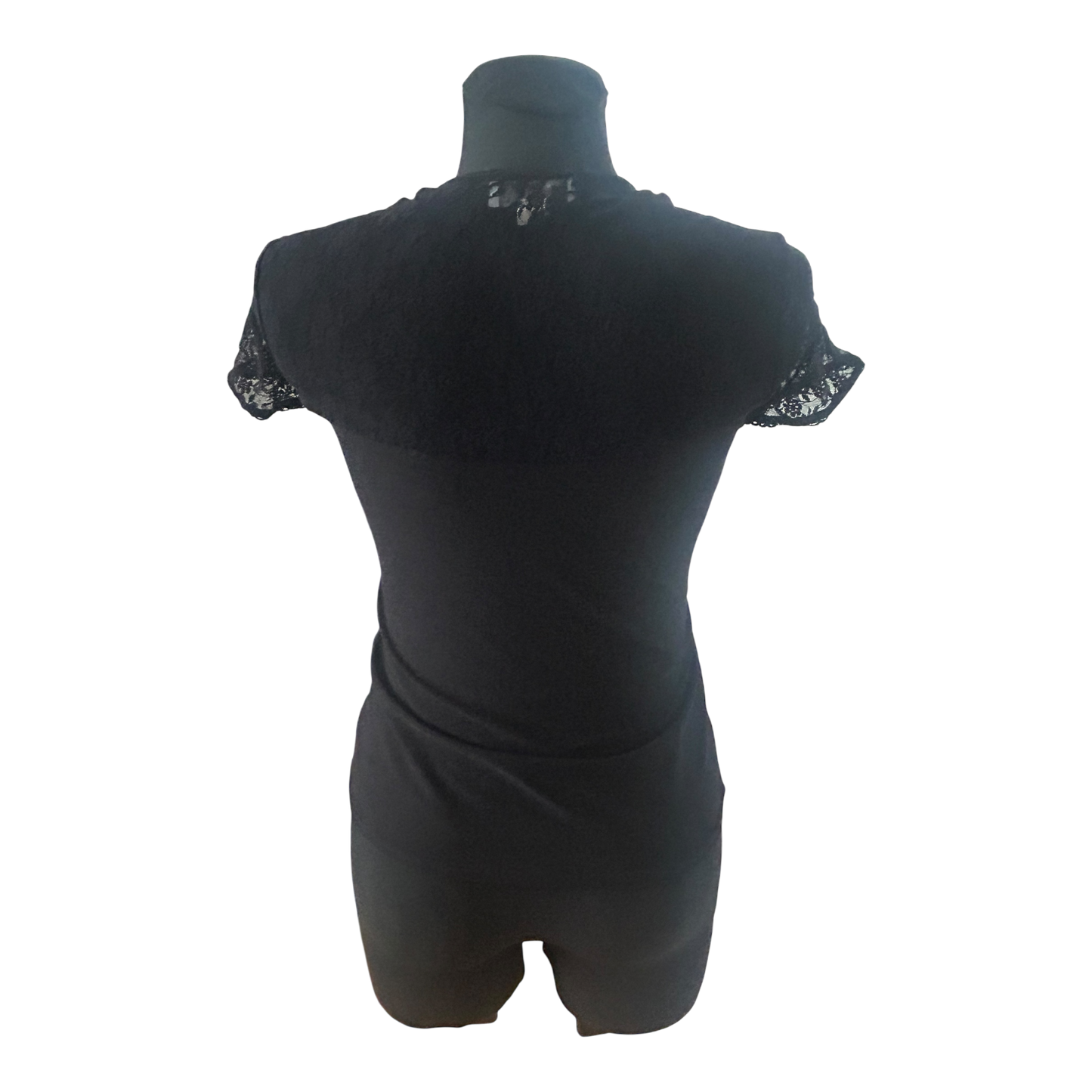 Heine Damen Bluse 40 Kurzarm Spitze Schnürung Stretch Schwarz