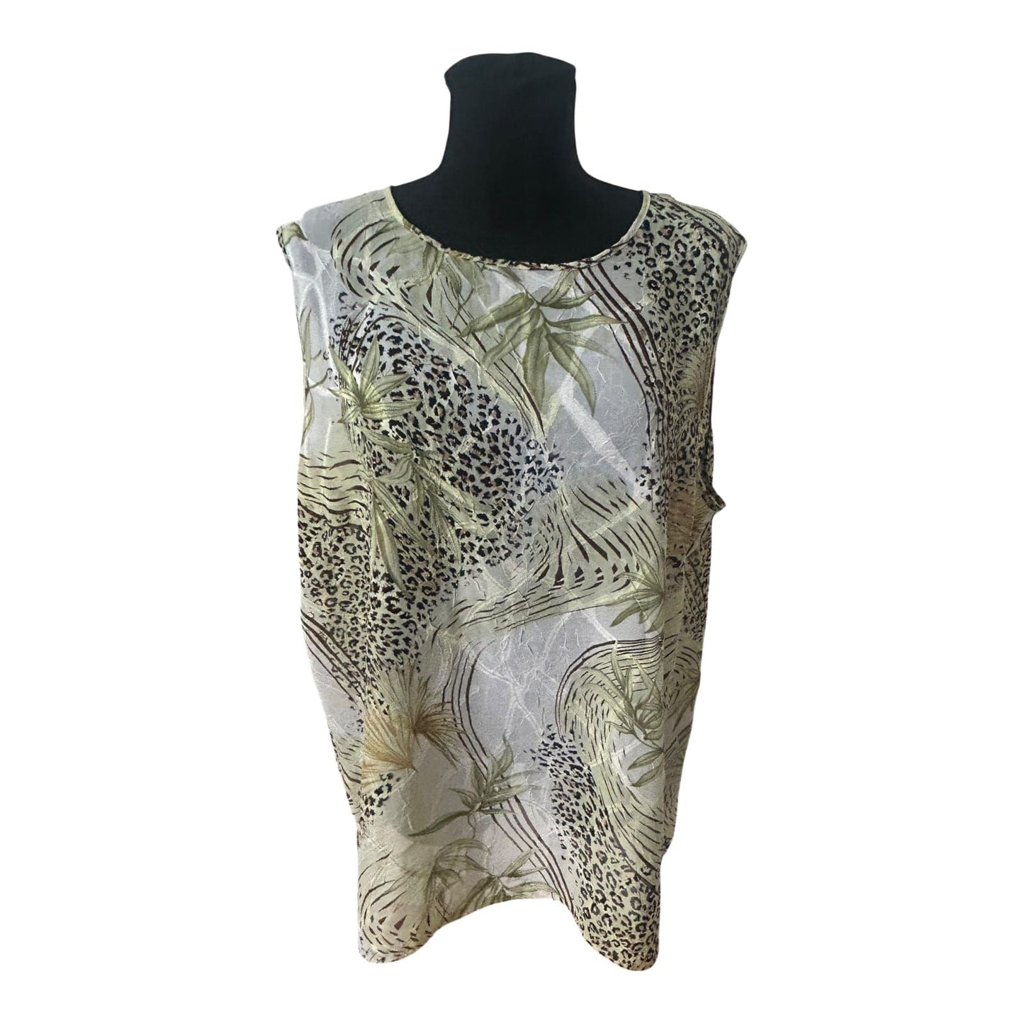 Alisa Damen Bluse XXL Ärmellos Transparent Muster Sommer Leicht Luftig Elegant