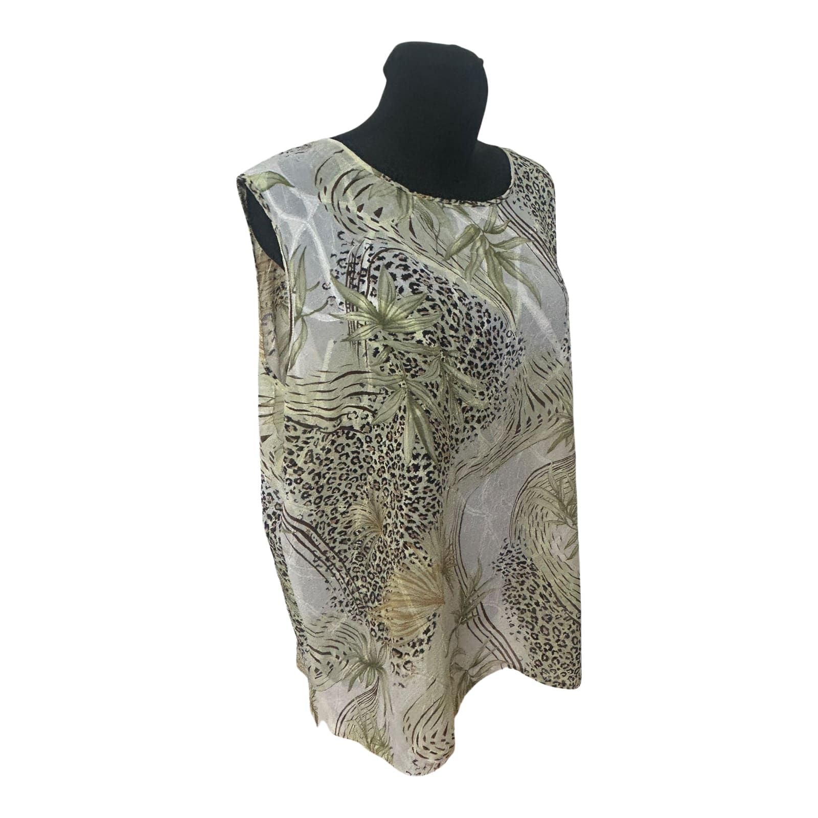 Alisa Damen Bluse XXL Ärmellos Transparent Muster Sommer Leicht Luftig Elegant
