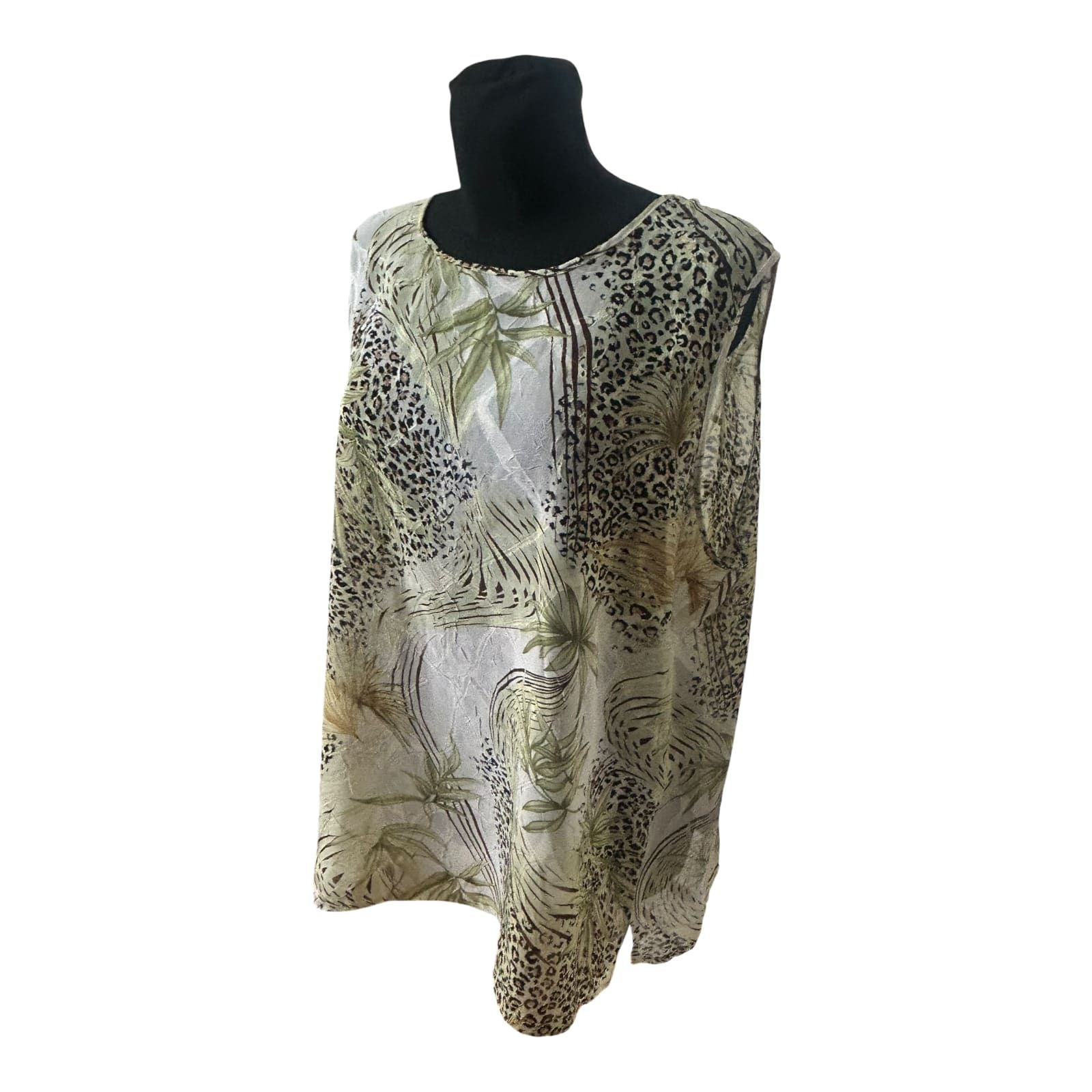 Alisa Damen Bluse XXL Ärmellos Transparent Muster Sommer Leicht Luftig Elegant