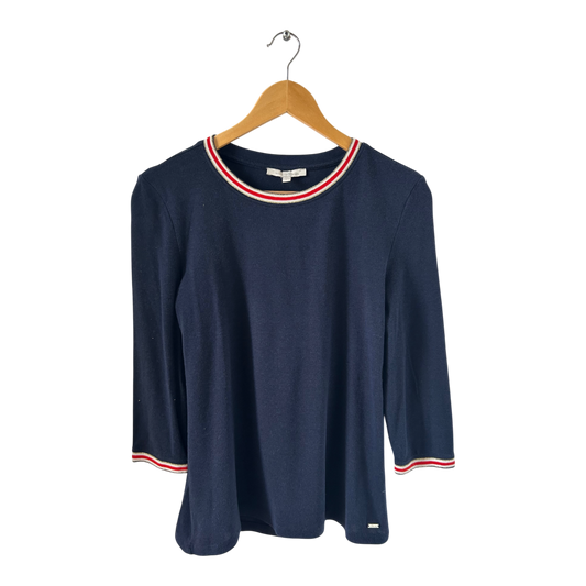 Tom Tailor Shirt Damen Gr L Dunkelblau Baumwolle 3/4 Arm Rundhals Sportlich Elegant