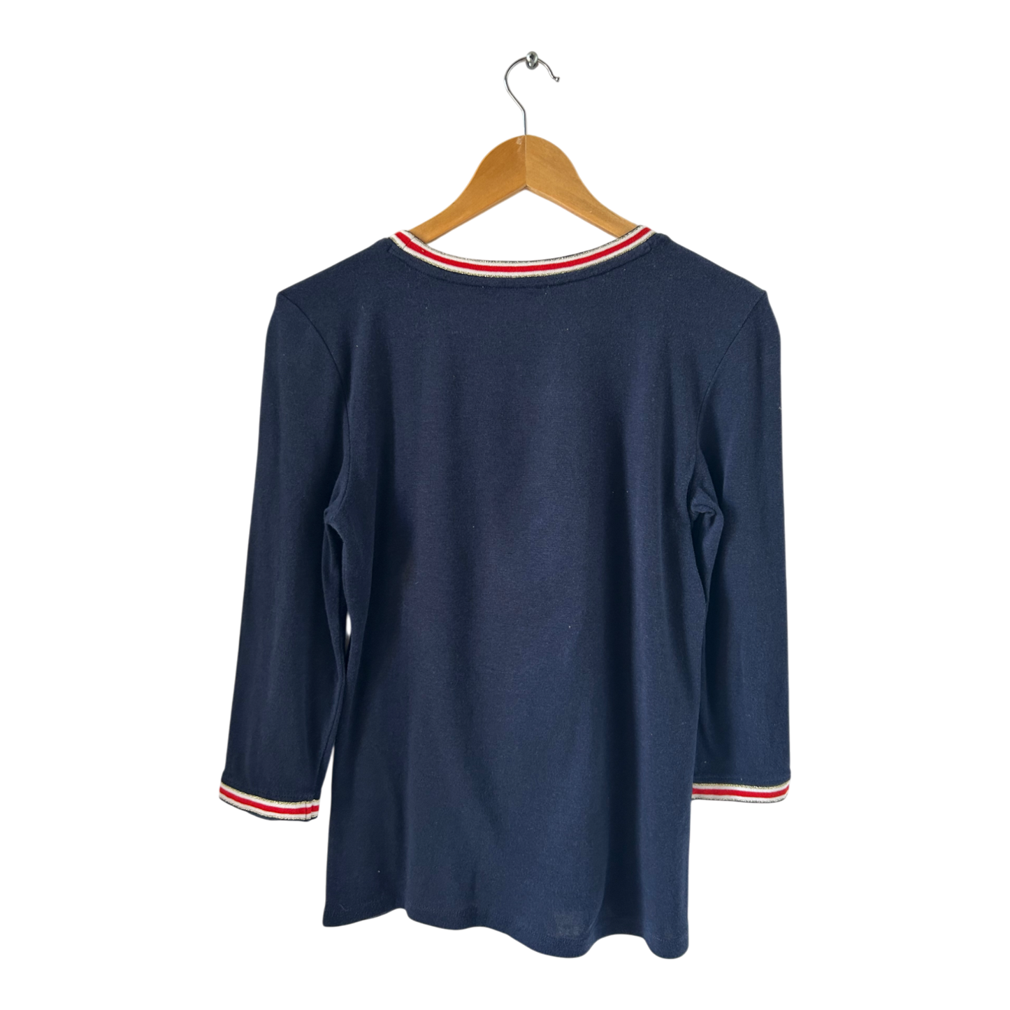 Tom Tailor Shirt Damen Gr L Dunkelblau Baumwolle 3/4 Arm Rundhals Sportlich Elegant