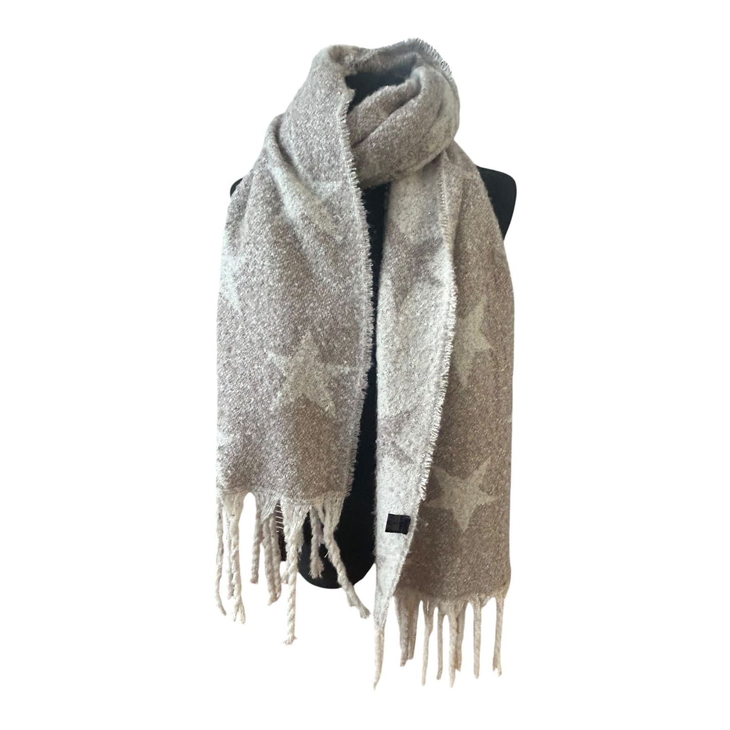 Großer Damen Schal weich flauschig mit Fransen Sternenmuster Herbst Winter