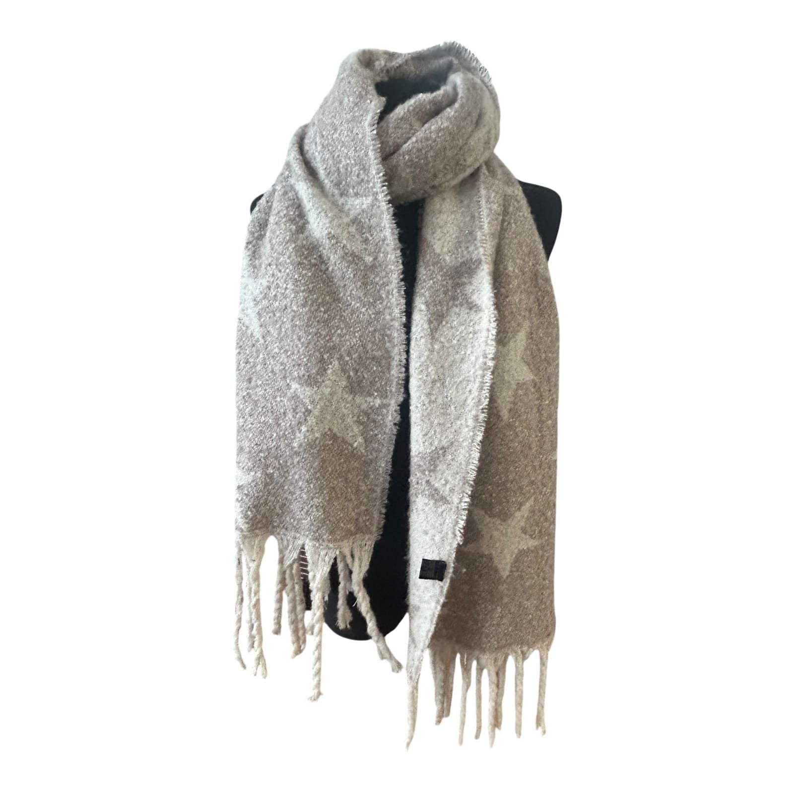 Großer Damen Schal weich flauschig mit Fransen Sternenmuster Herbst Winter