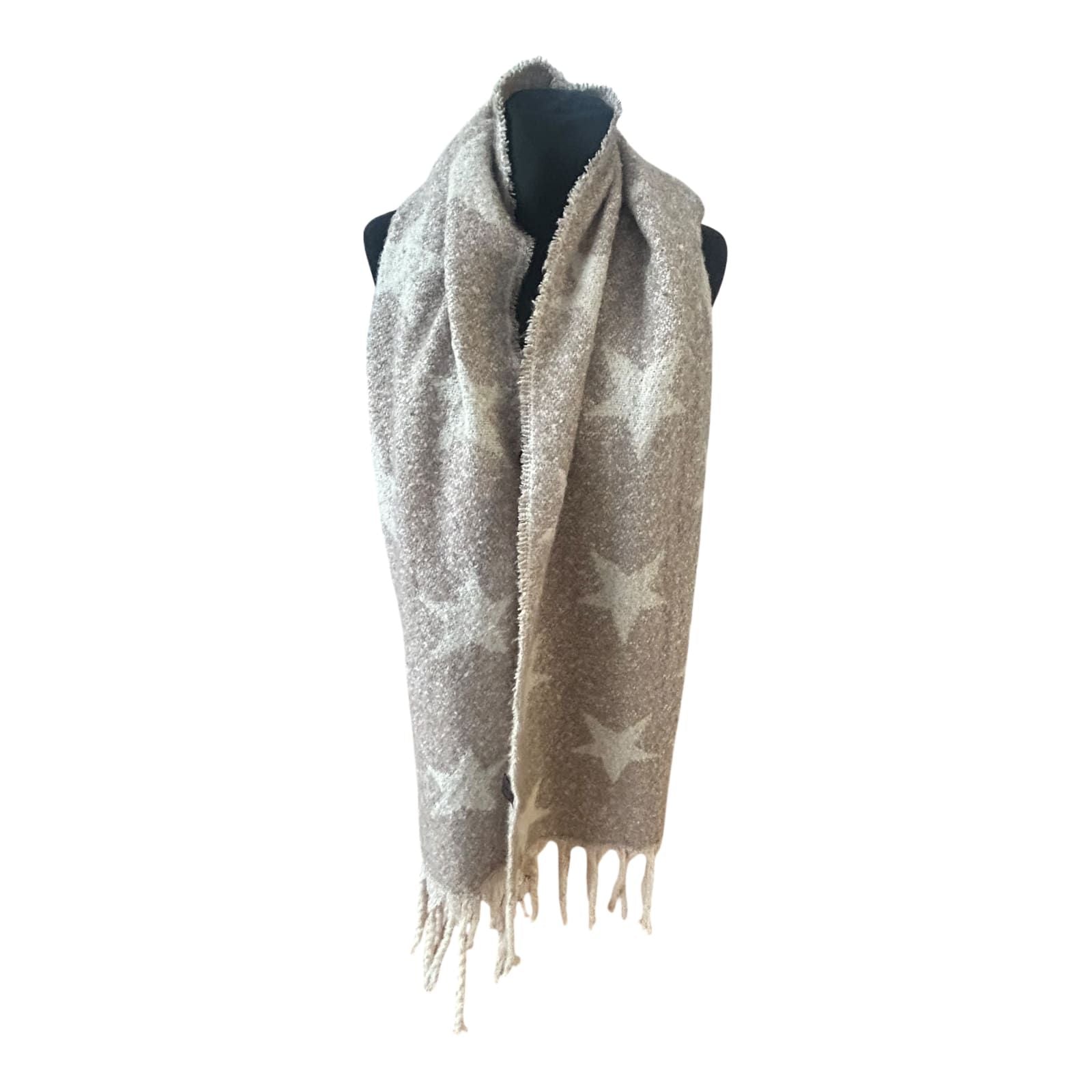 Großer Damen Schal weich flauschig mit Fransen Sternenmuster Herbst Winter