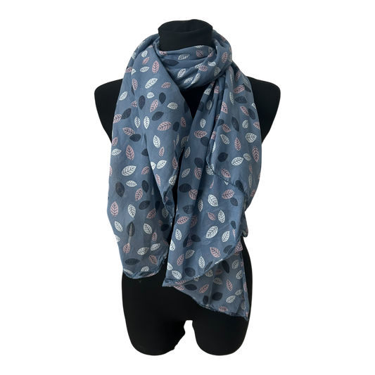 Damen Schal Seide Sommer Tuch Blau Blätter Muster Leicht Weich Elegant