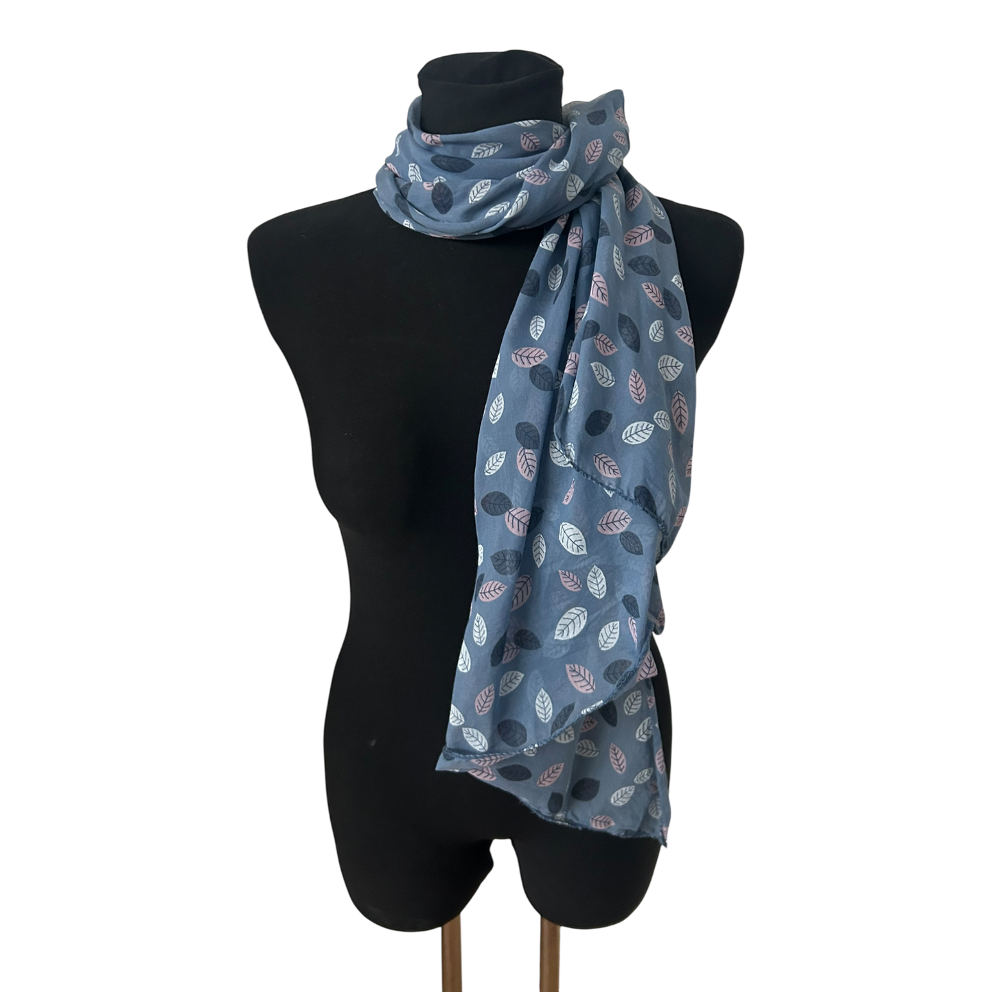 Damen Schal Seide Sommer Tuch Blau Blätter Muster Leicht Weich Elegant