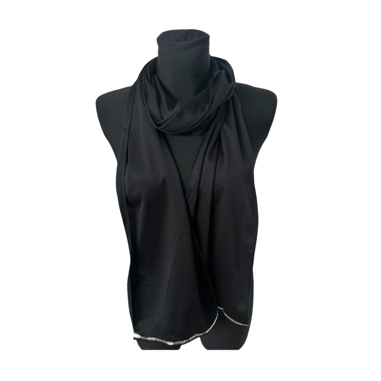 Schwarzes Damen Tuch Schal Elegant Lang Mit Pailletten Leicht Fallend