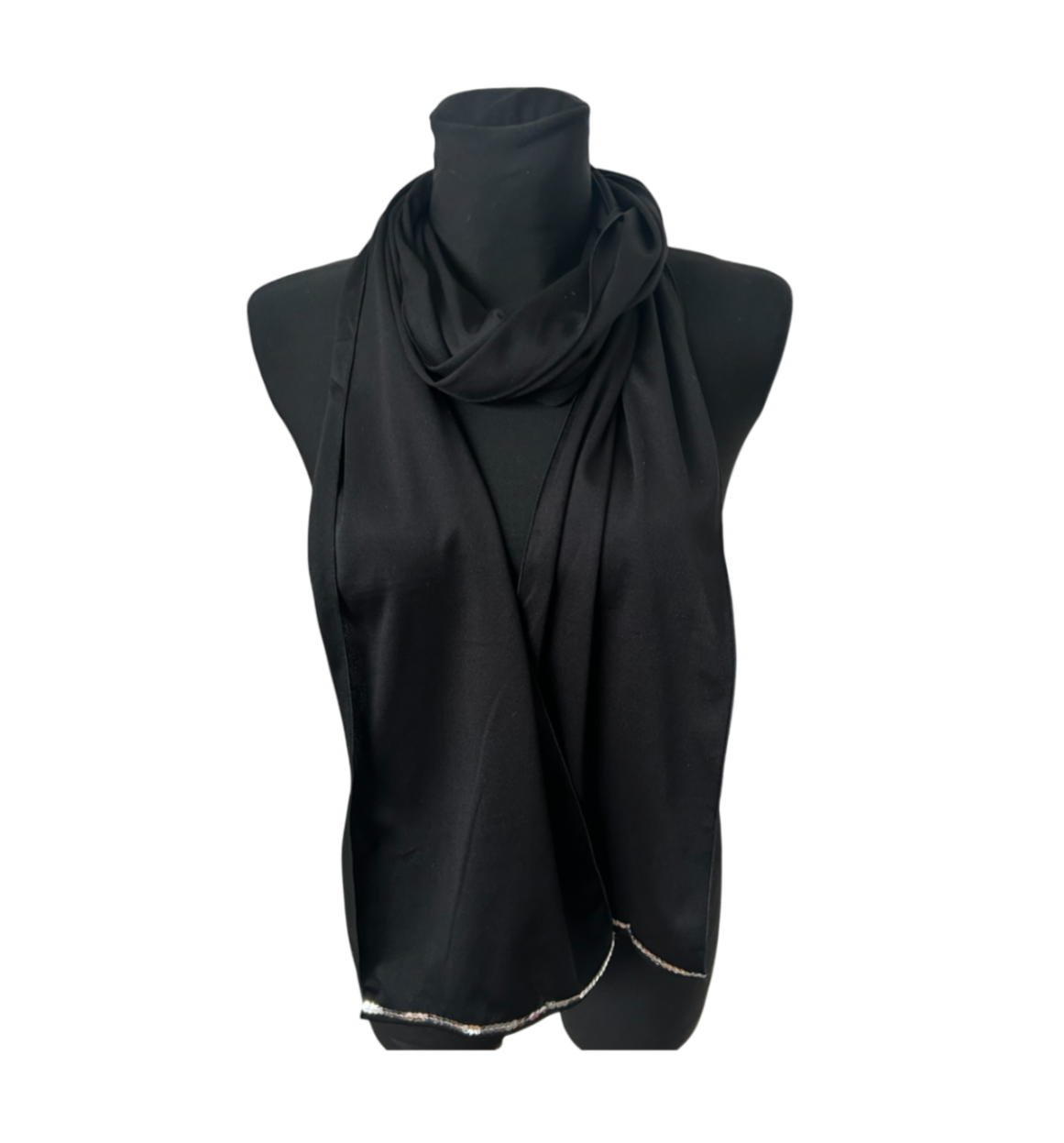 Schwarzes Damen Tuch Schal Elegant Lang Mit Pailletten Leicht Fallend