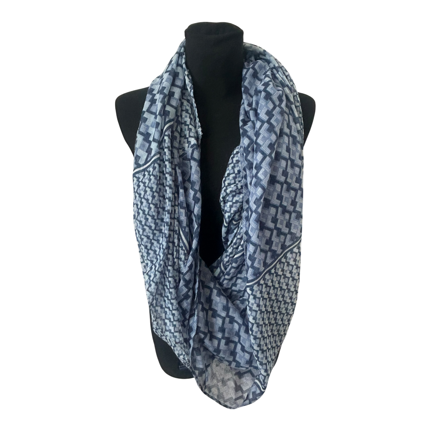 TCM Loop Schal Damen Blau Grau Muster Gross Leicht Transparent Polyester