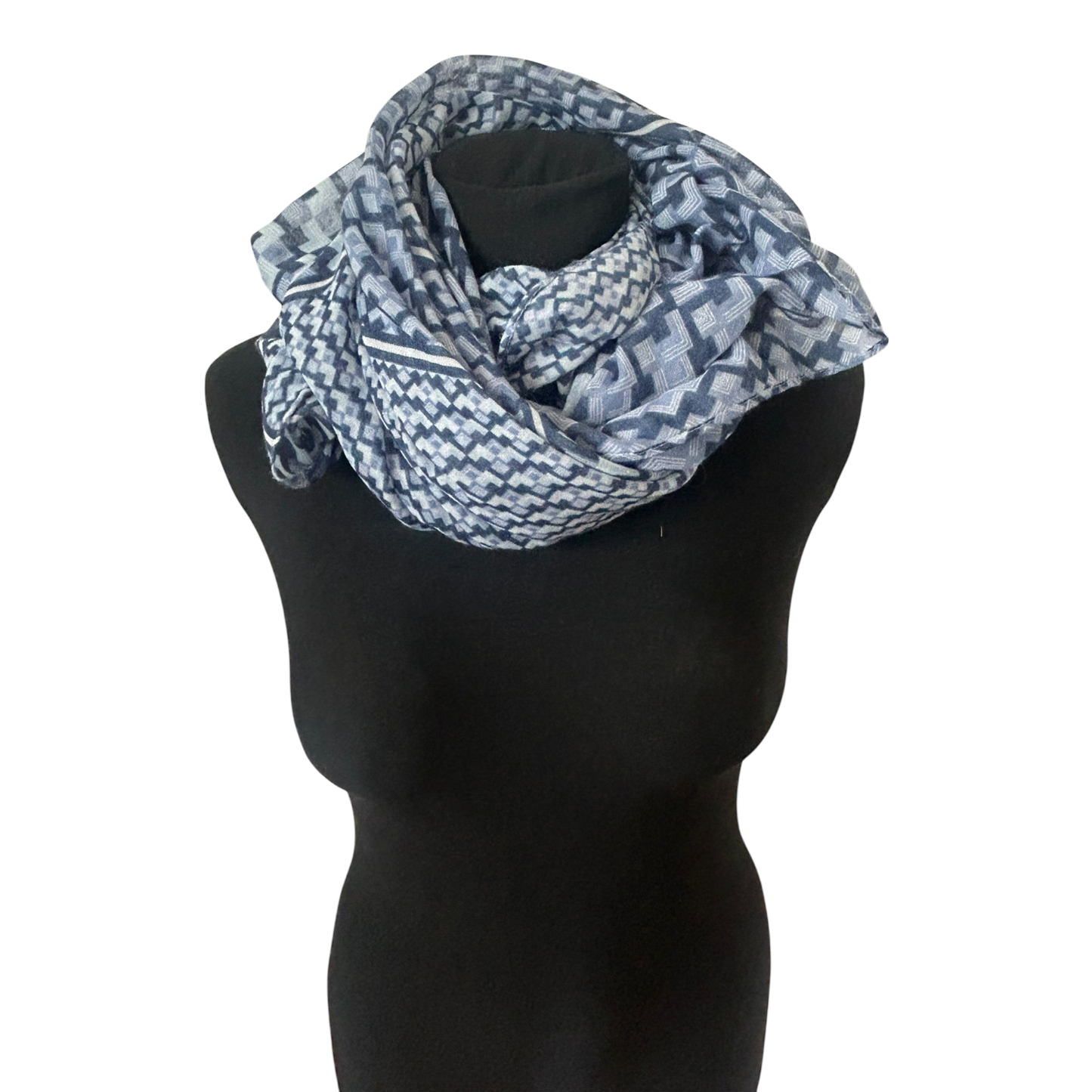 TCM Loop Schal Damen Blau Grau Muster Gross Leicht Transparent Polyester