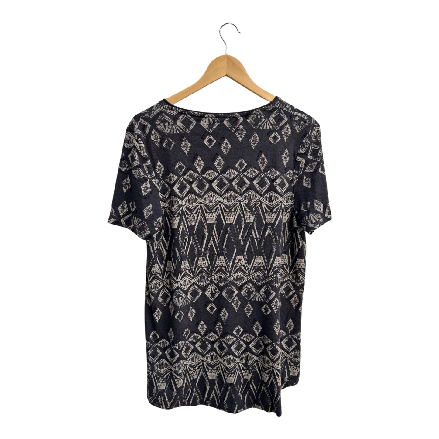 Cecil Shirt Damen Gr XL Grau Baumwolle Kurzarm Rundhals Muster Casual