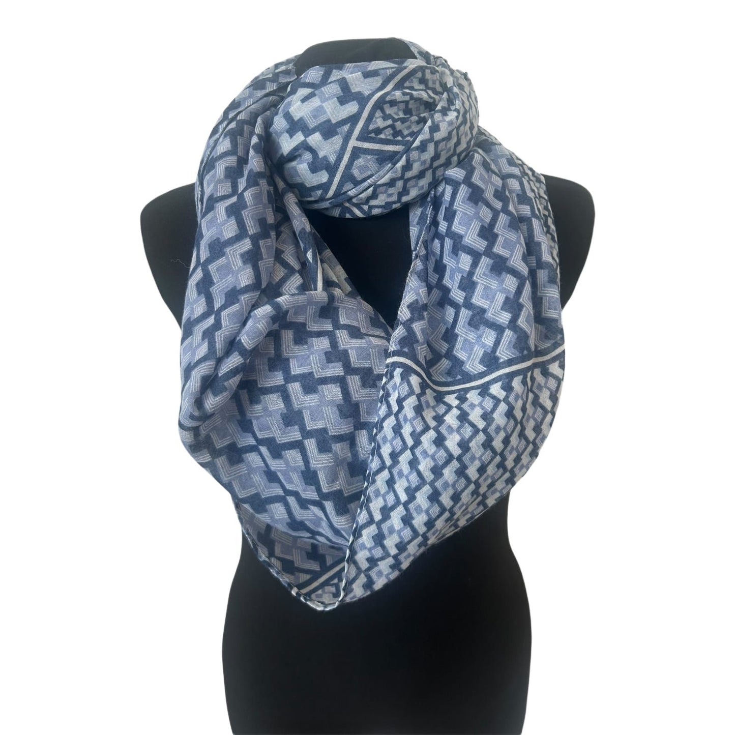 TCM Loop Schal Damen Blau Grau Muster Gross Leicht Transparent Polyester