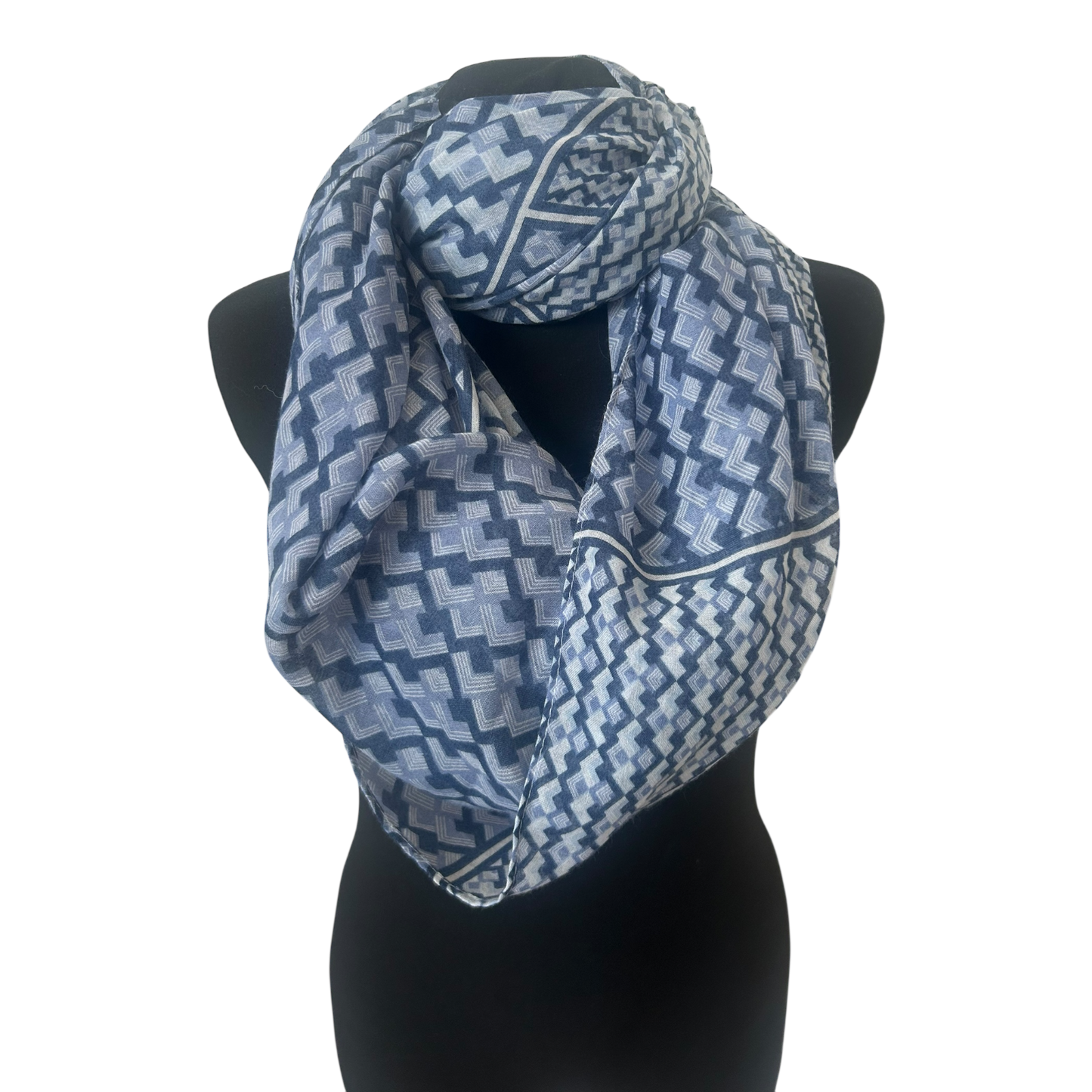 TCM Loop Schal Damen Blau Grau Muster Gross Leicht Transparent Polyester