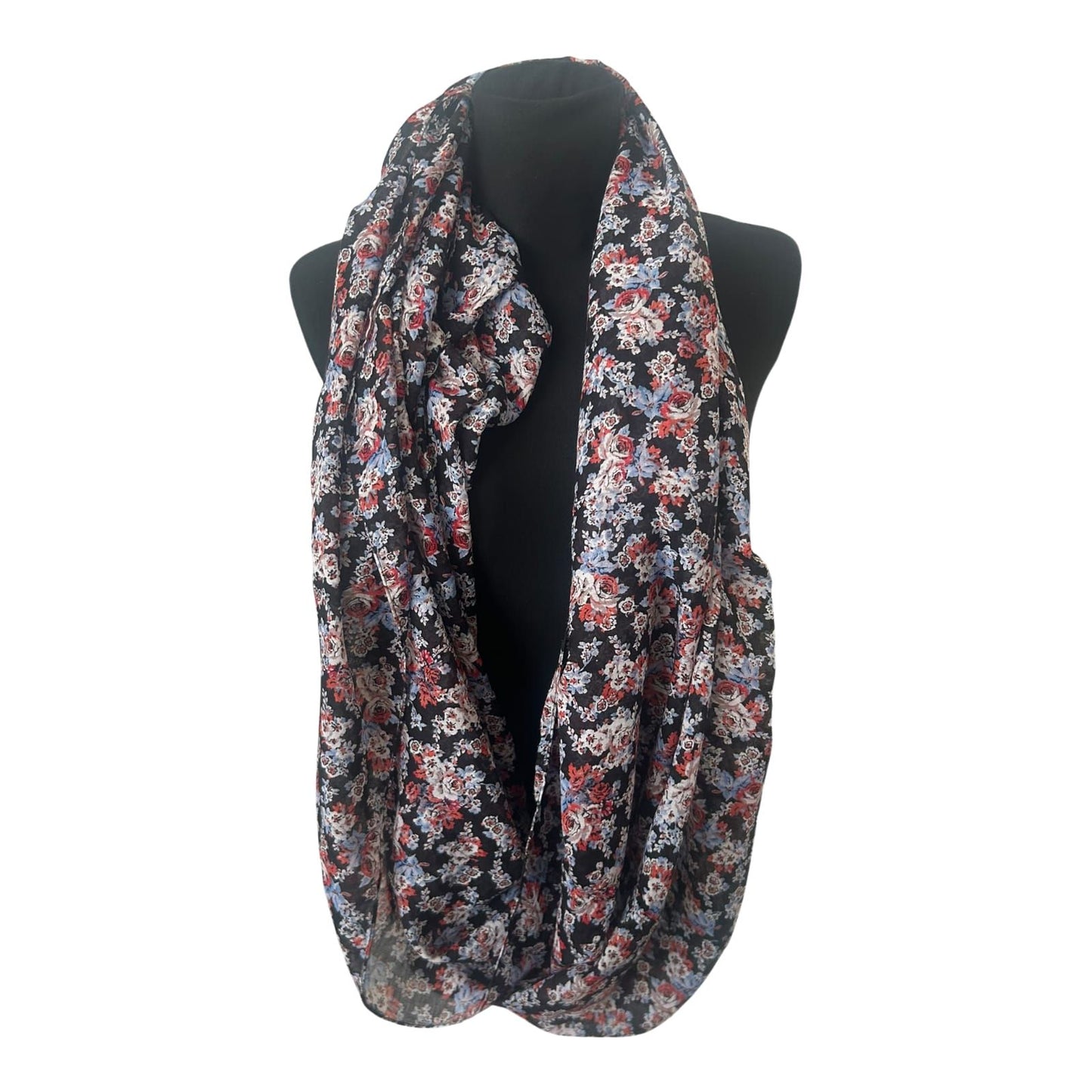 Loop Schal Damen Blumenmuster Schwarz Rot Weich Leicht Transparent Alltag