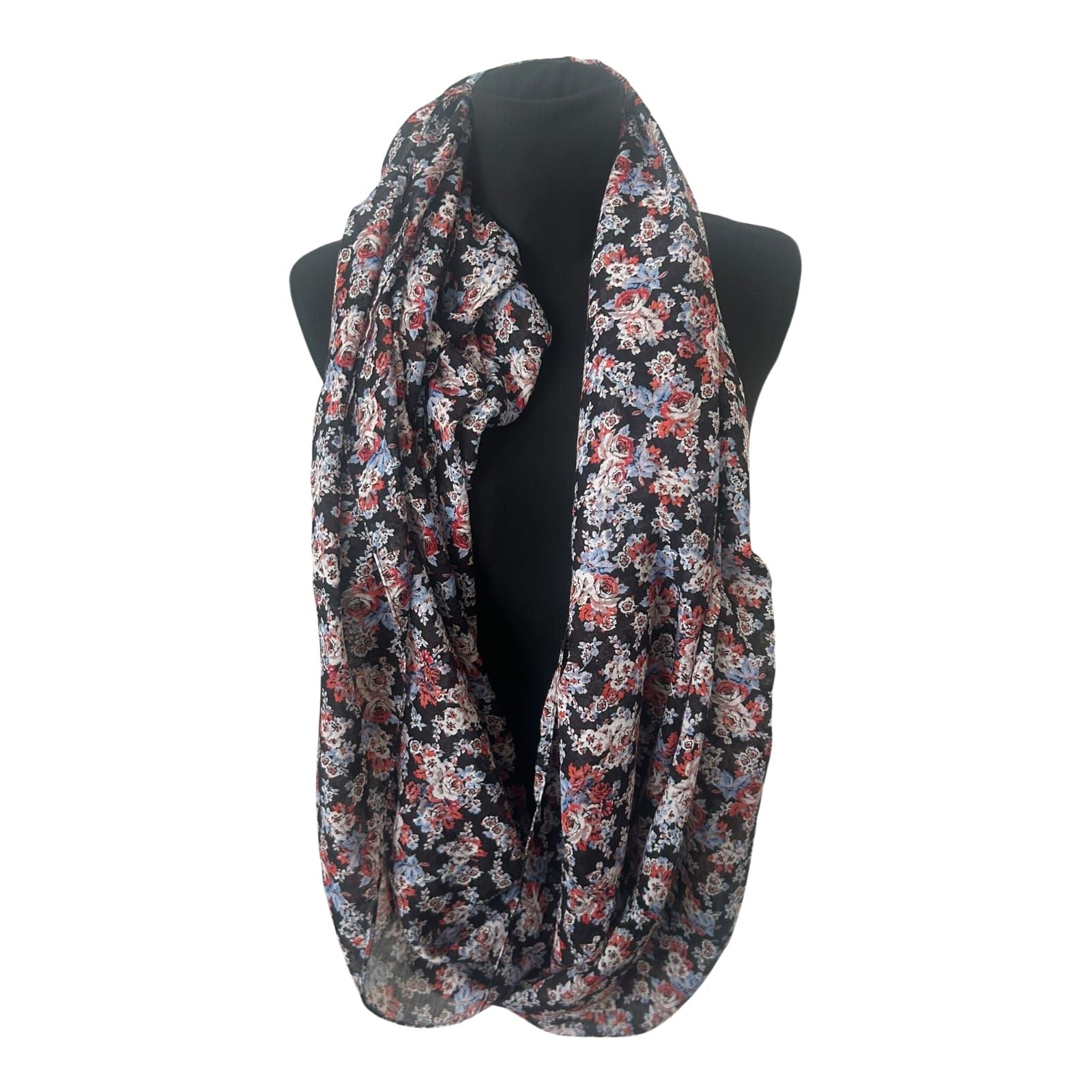 Loop Schal Damen Blumenmuster Schwarz Rot Weich Leicht Transparent Alltag