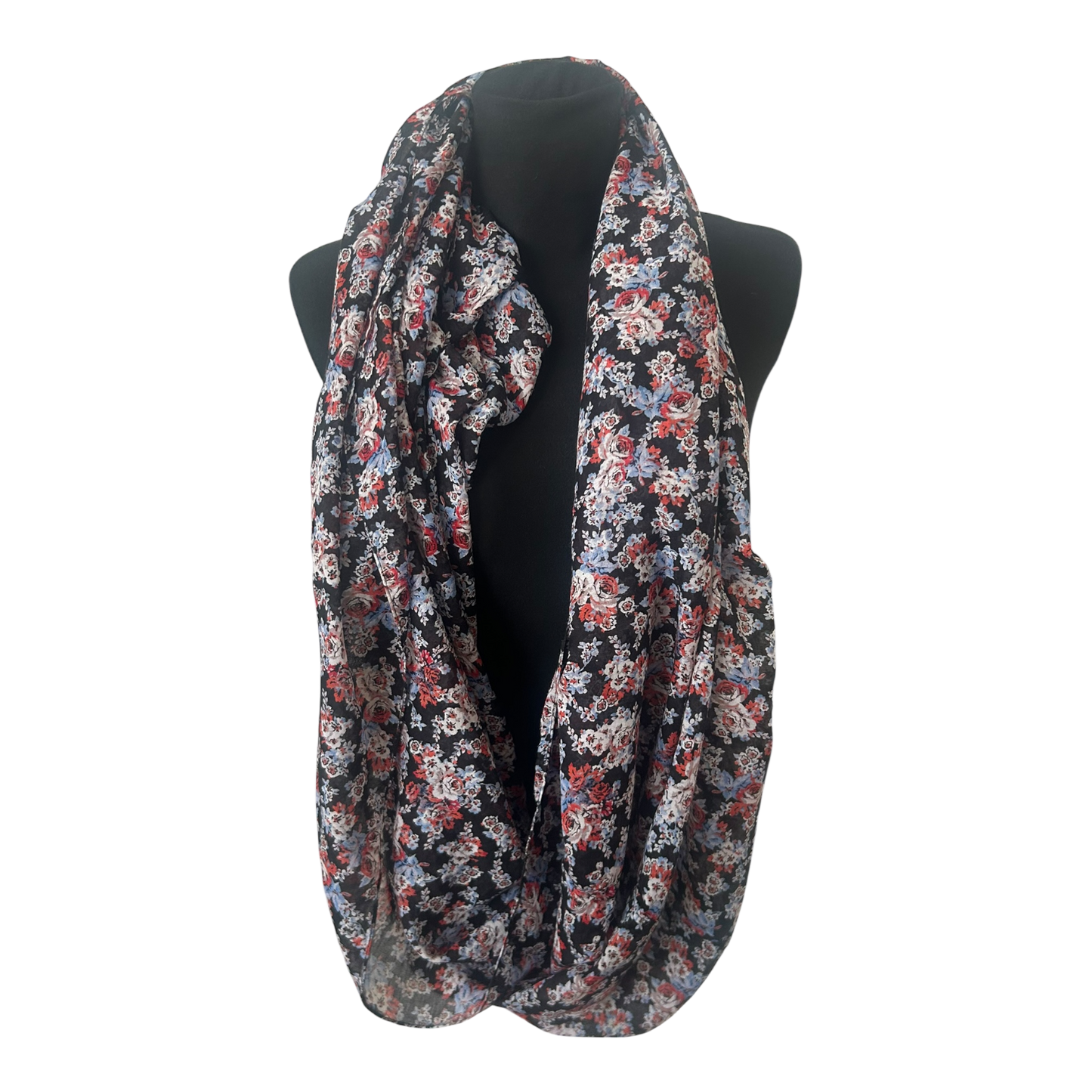 Loop Schal Damen Blumenmuster Schwarz Rot Weich Leicht Transparent Alltag