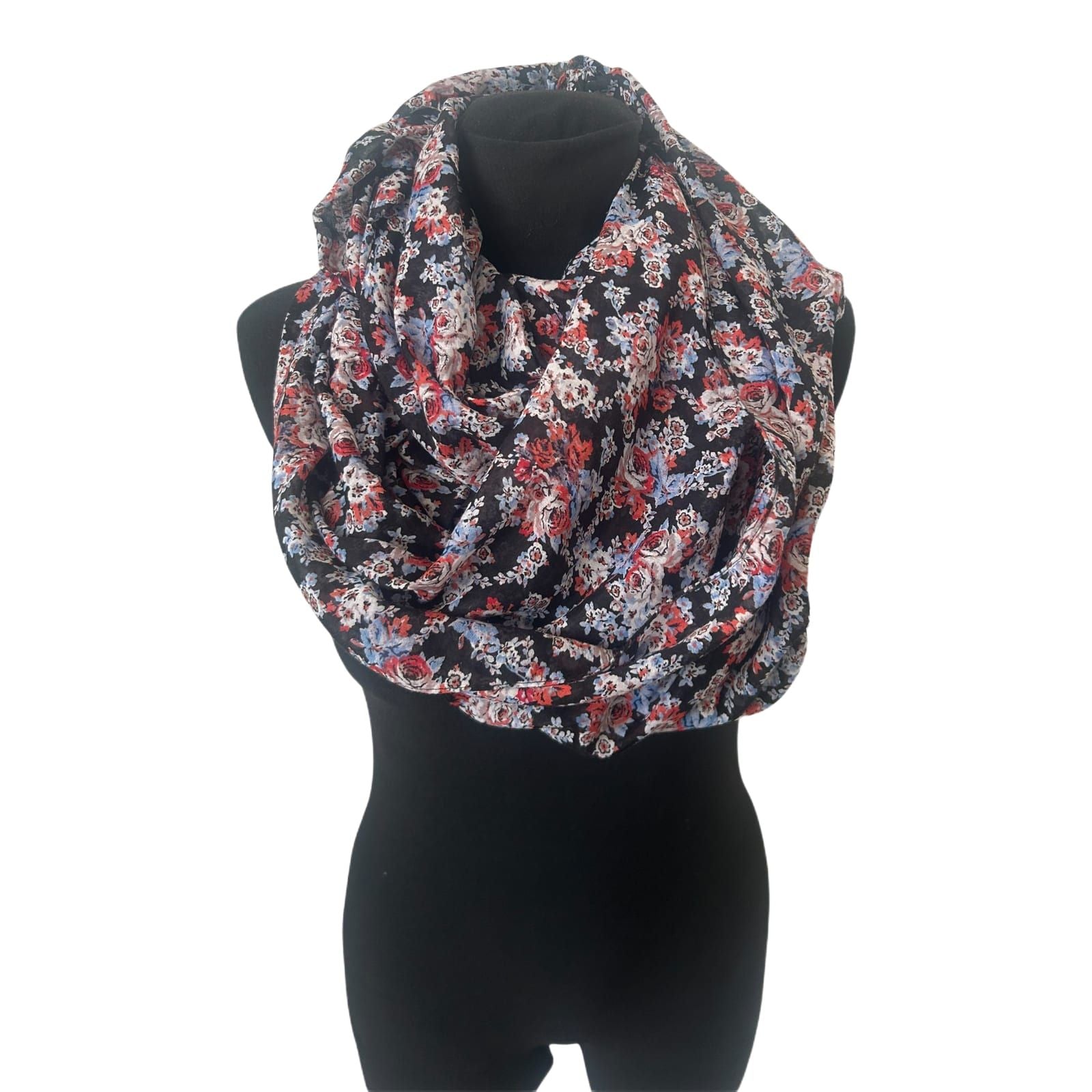 Loop Schal Damen Blumenmuster Schwarz Rot Weich Leicht Transparent Alltag