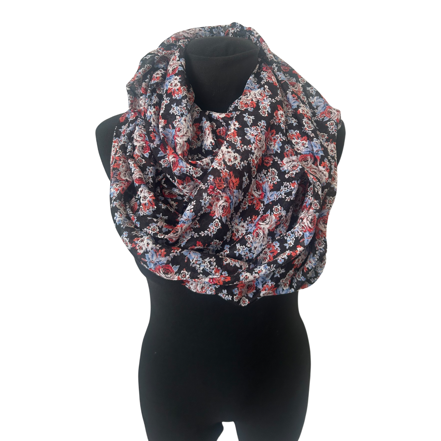 Loop Schal Damen Blumenmuster Schwarz Rot Weich Leicht Transparent Alltag