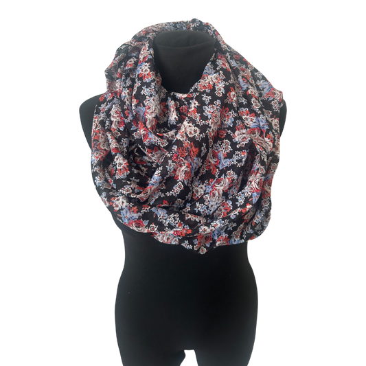 Loop Schal Damen Blumenmuster Schwarz Rot Weich Leicht Transparent Alltag