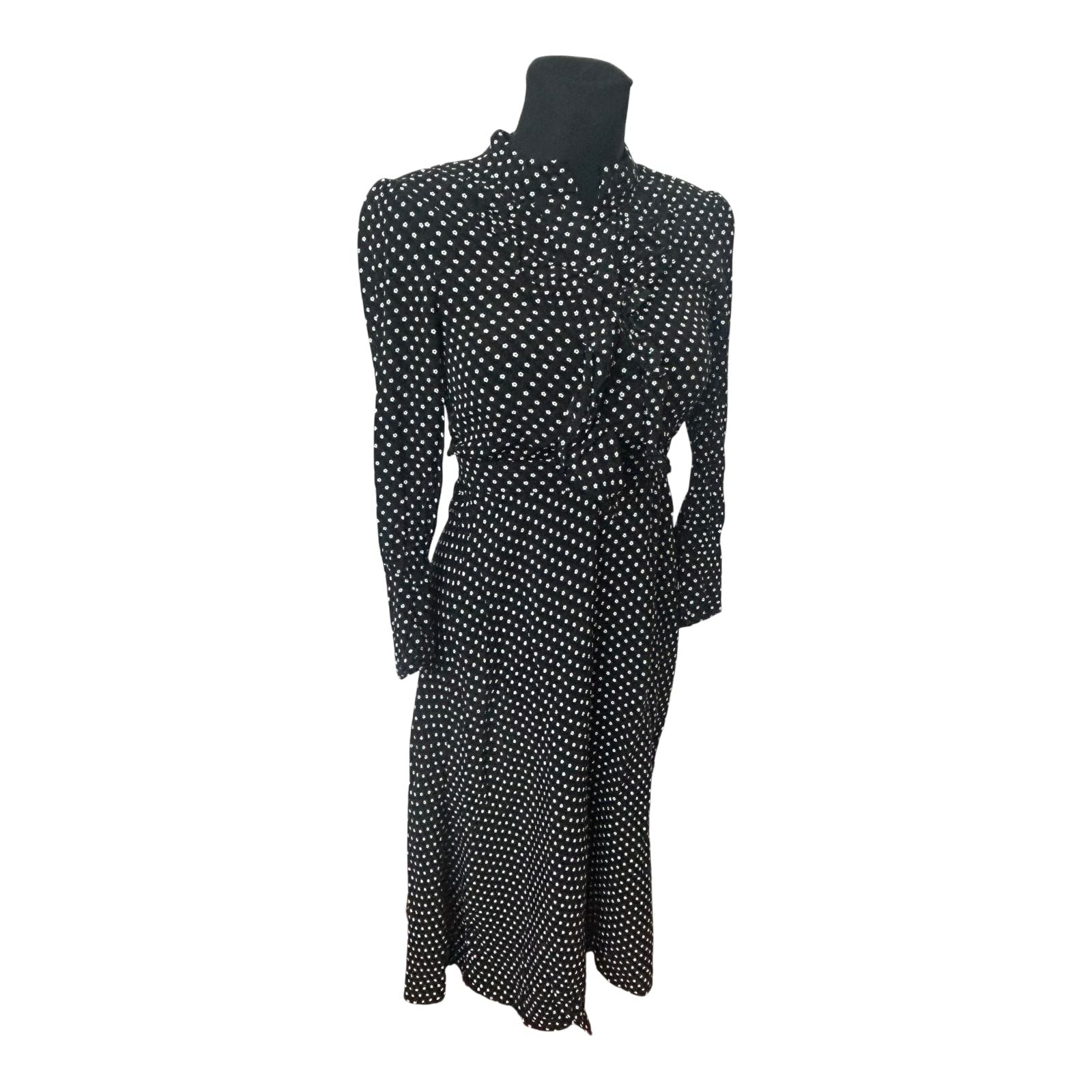 Other Stories Kleid Damen Gr 34 Schwarz Weiß Floral Midi Viskose Elegant