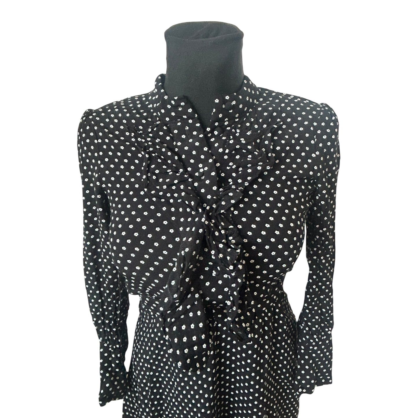 Other Stories Kleid Damen Gr 34 Schwarz Weiß Floral Midi Viskose Elegant