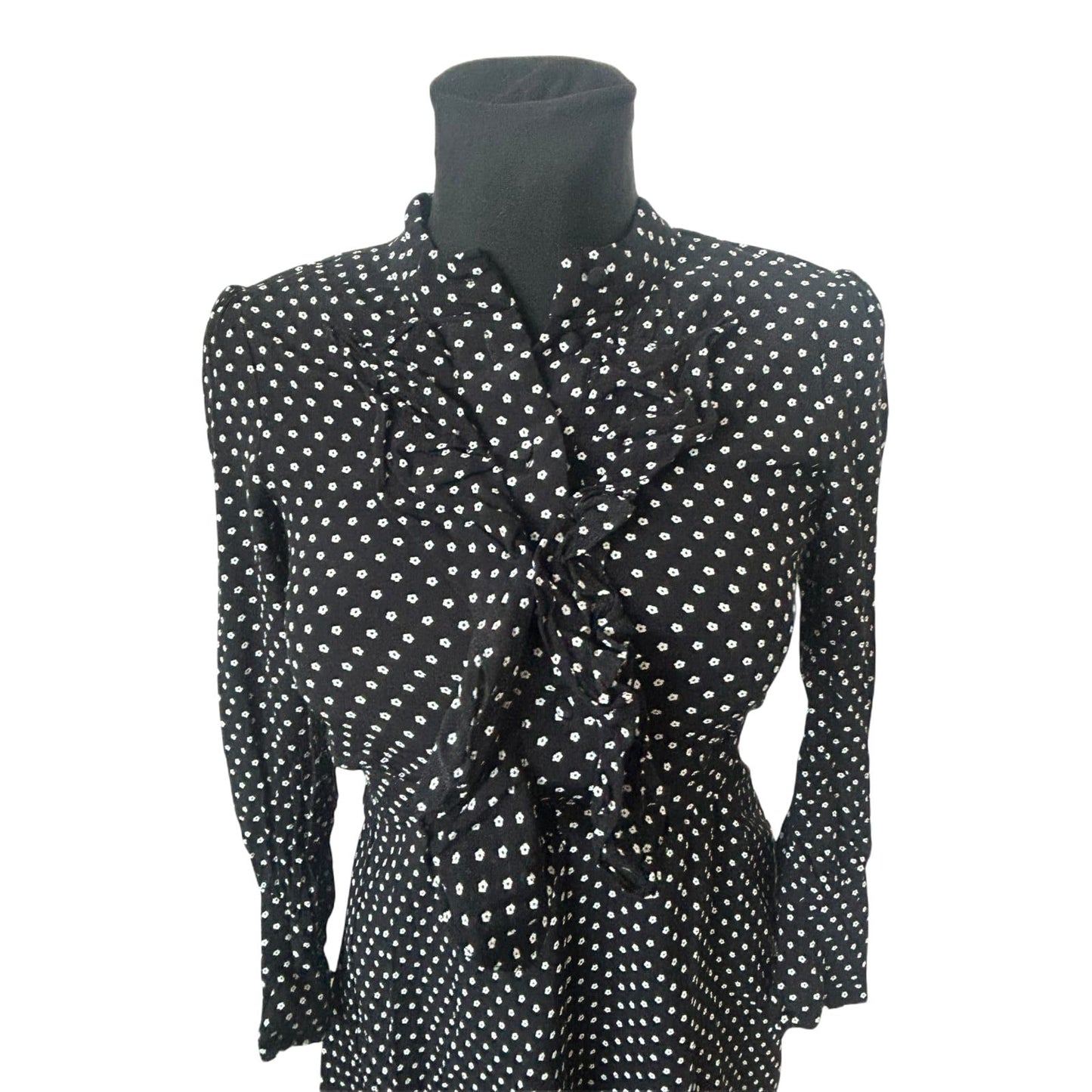 Other Stories Kleid Damen Gr 34 Schwarz Weiß Floral Midi Viskose Elegant