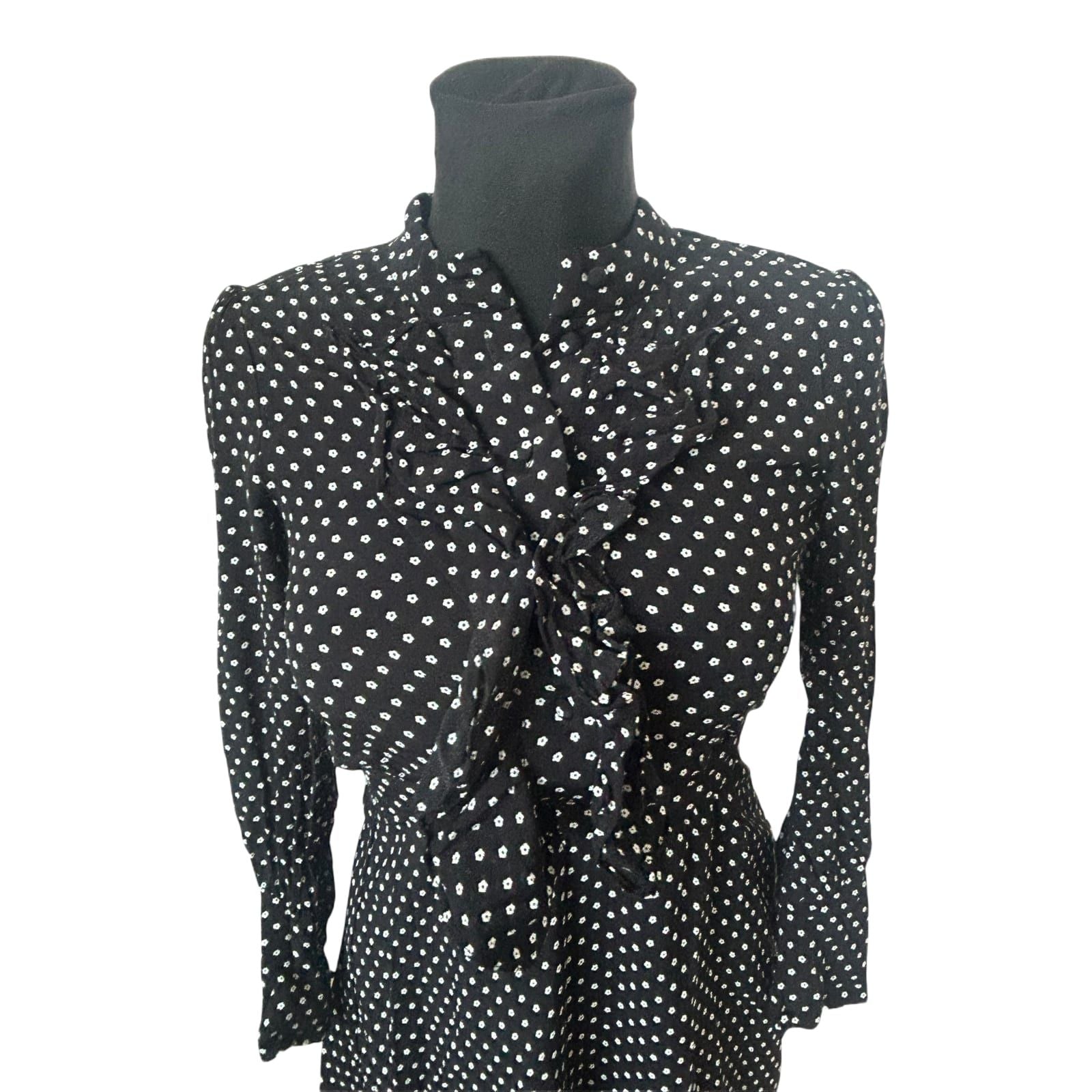 Other Stories Kleid Damen Gr 34 Schwarz Weiß Floral Midi Viskose Elegant