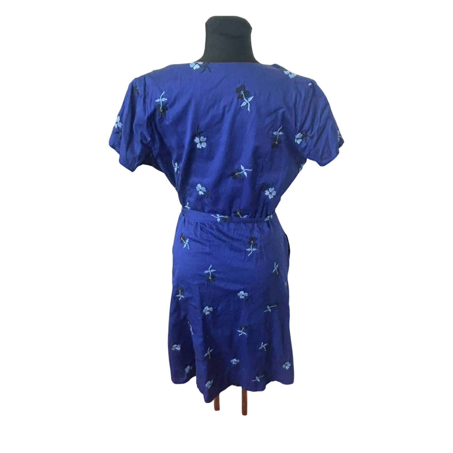 Lands End Kleid Damen Gr 40 Blau Sommer Baumwolle Bindegürtel Floral
