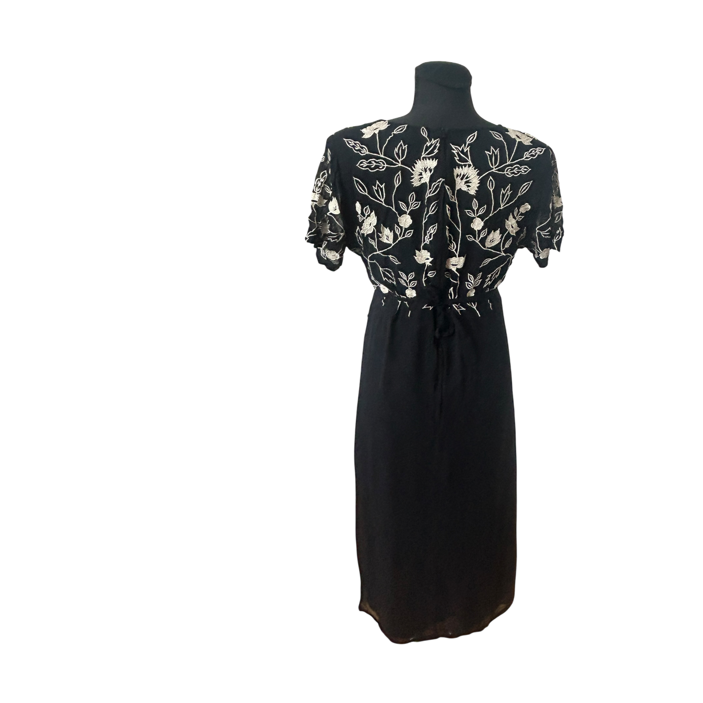 Damen Maxikleid Schwarz Stickerei Blumen Elegant Abend Festlich Gr L