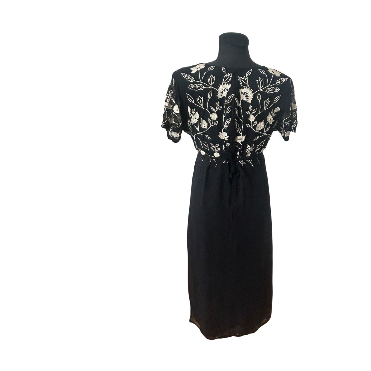 Damen Maxikleid Schwarz Stickerei Blumen Elegant Abend Festlich Gr L