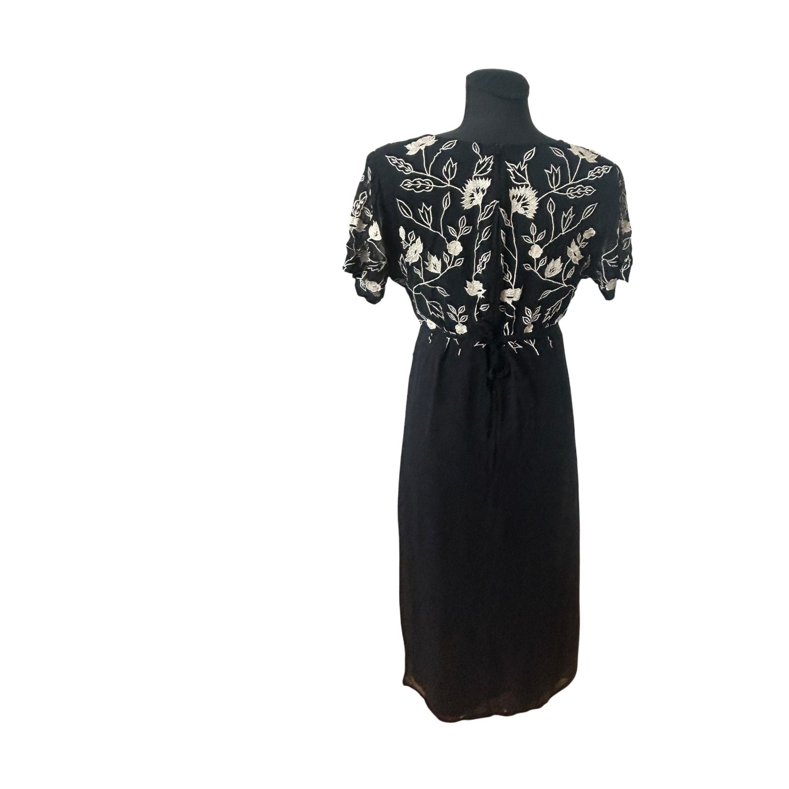 Damen Maxikleid Schwarz Stickerei Blumen Elegant Abend Festlich Gr L