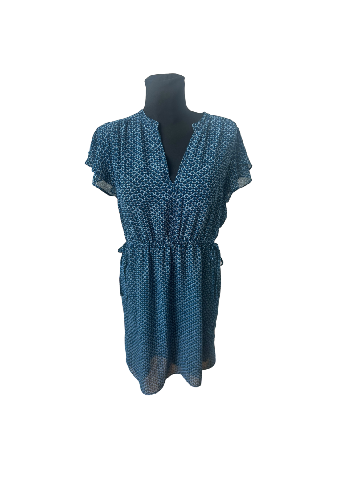 H&M Kleid Damen Gr 42 Blau Sommer Schlupfkleid Midi Bindegürtel Elegant