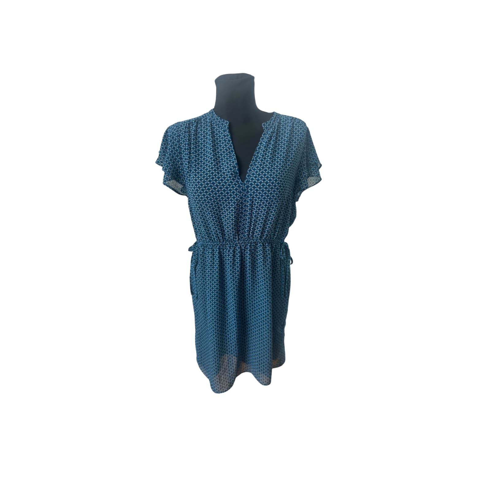 H&M Kleid Damen Gr 42 Blau Sommer Schlupfkleid Midi Bindegürtel Elegant