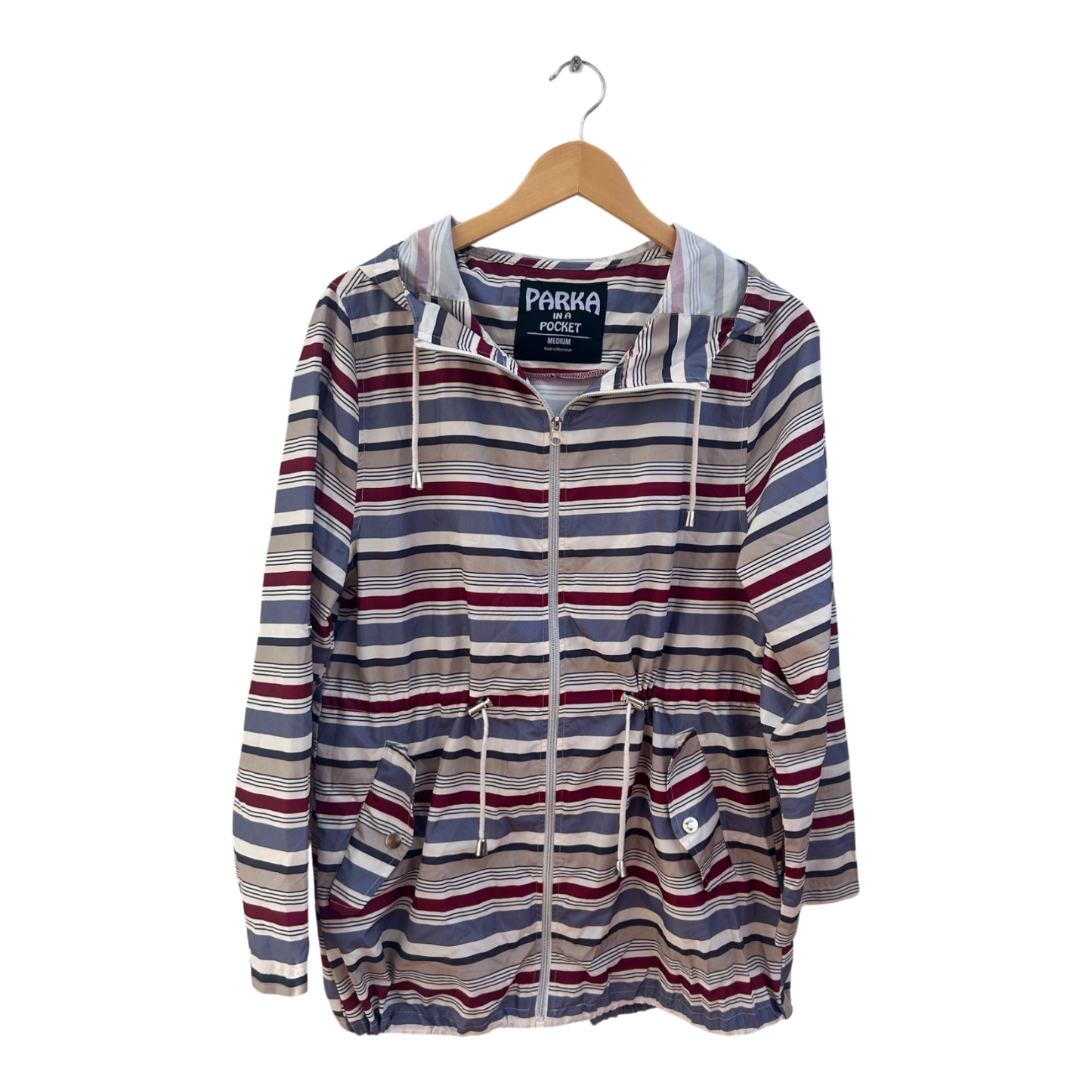 Atmosphere Damen Regenjacke Gr 38 M Parka In A Pocket Polyester Gestreift Kapuze