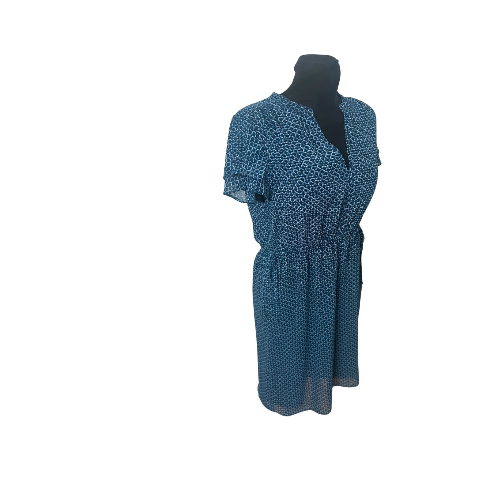 H&M Kleid Damen Gr 42 Blau Sommer Schlupfkleid Midi Bindegürtel Elegant