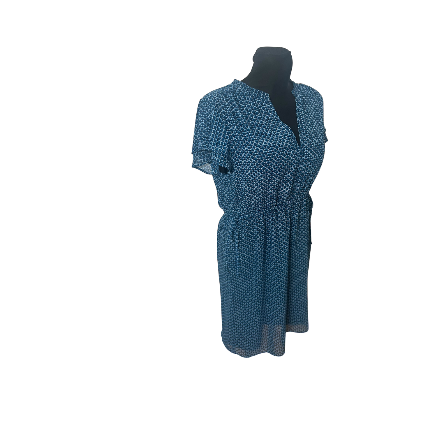 H&M Kleid Damen Gr 42 Blau Sommer Schlupfkleid Midi Bindegürtel Elegant