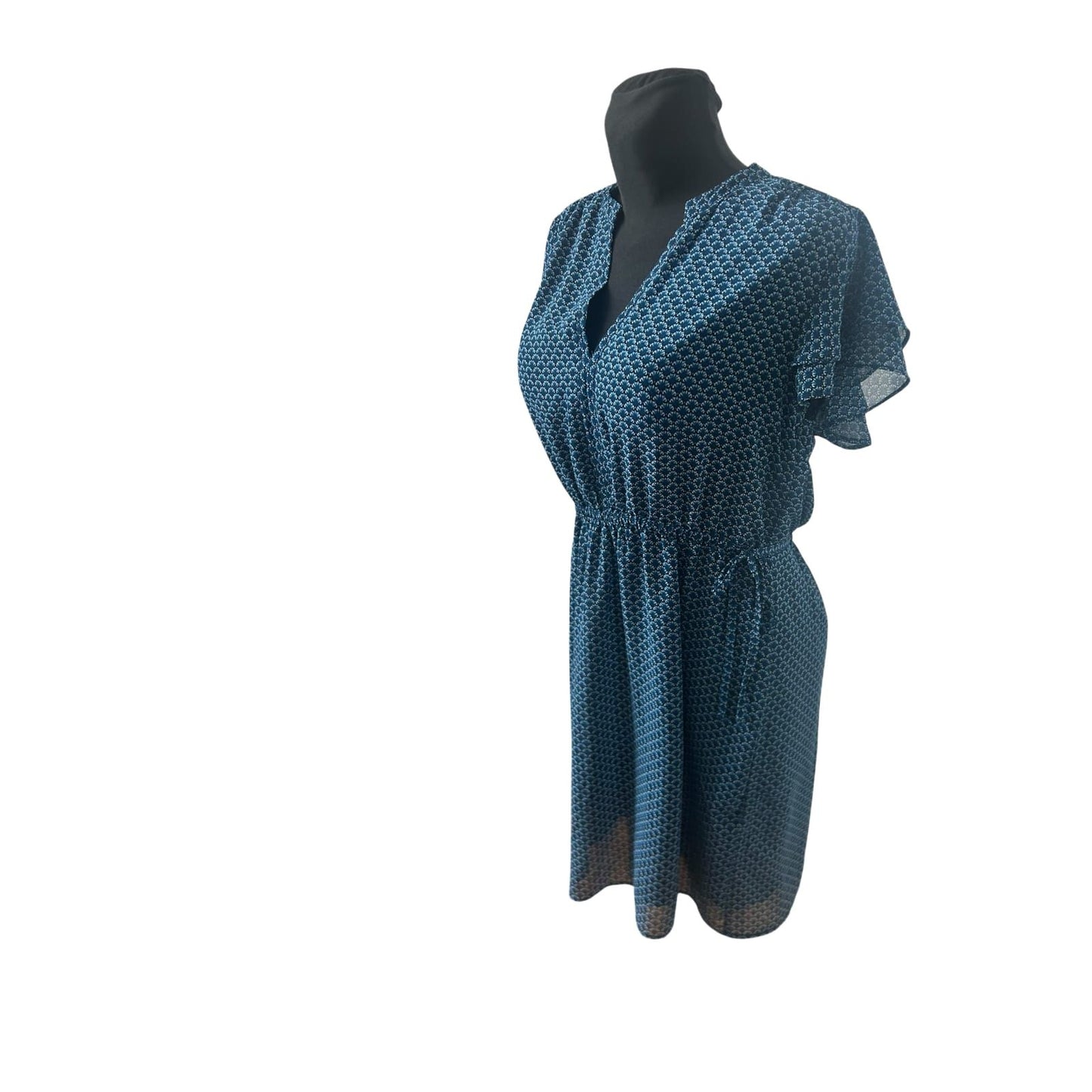 H&M Kleid Damen Gr 42 Blau Sommer Schlupfkleid Midi Bindegürtel Elegant