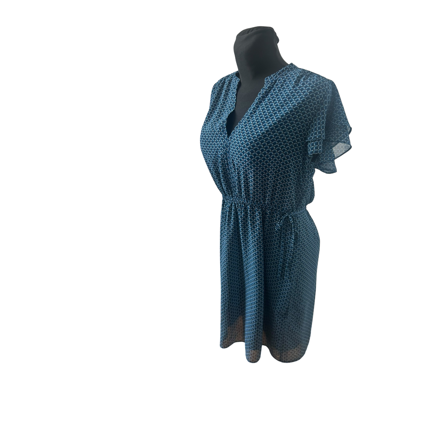 H&M Kleid Damen Gr 42 Blau Sommer Schlupfkleid Midi Bindegürtel Elegant