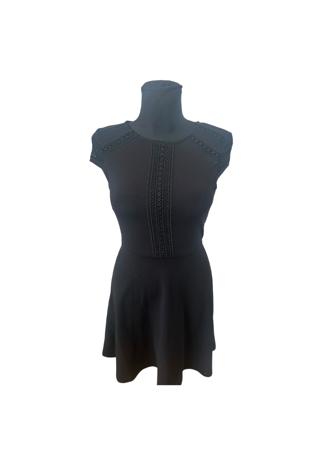 H&M Kleid Damen XS Schwarz Kurzarm A Linie Stretch Elegant Reissverschluss