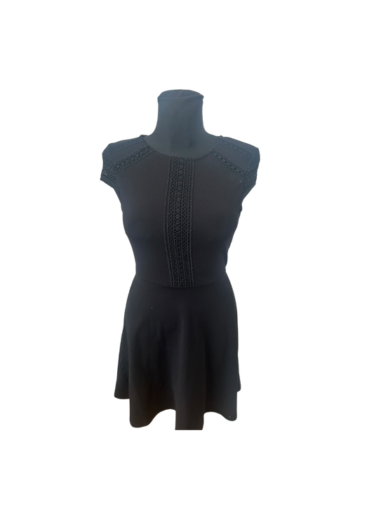 H&M Kleid Damen XS Schwarz Kurzarm A Linie Stretch Elegant Reissverschluss